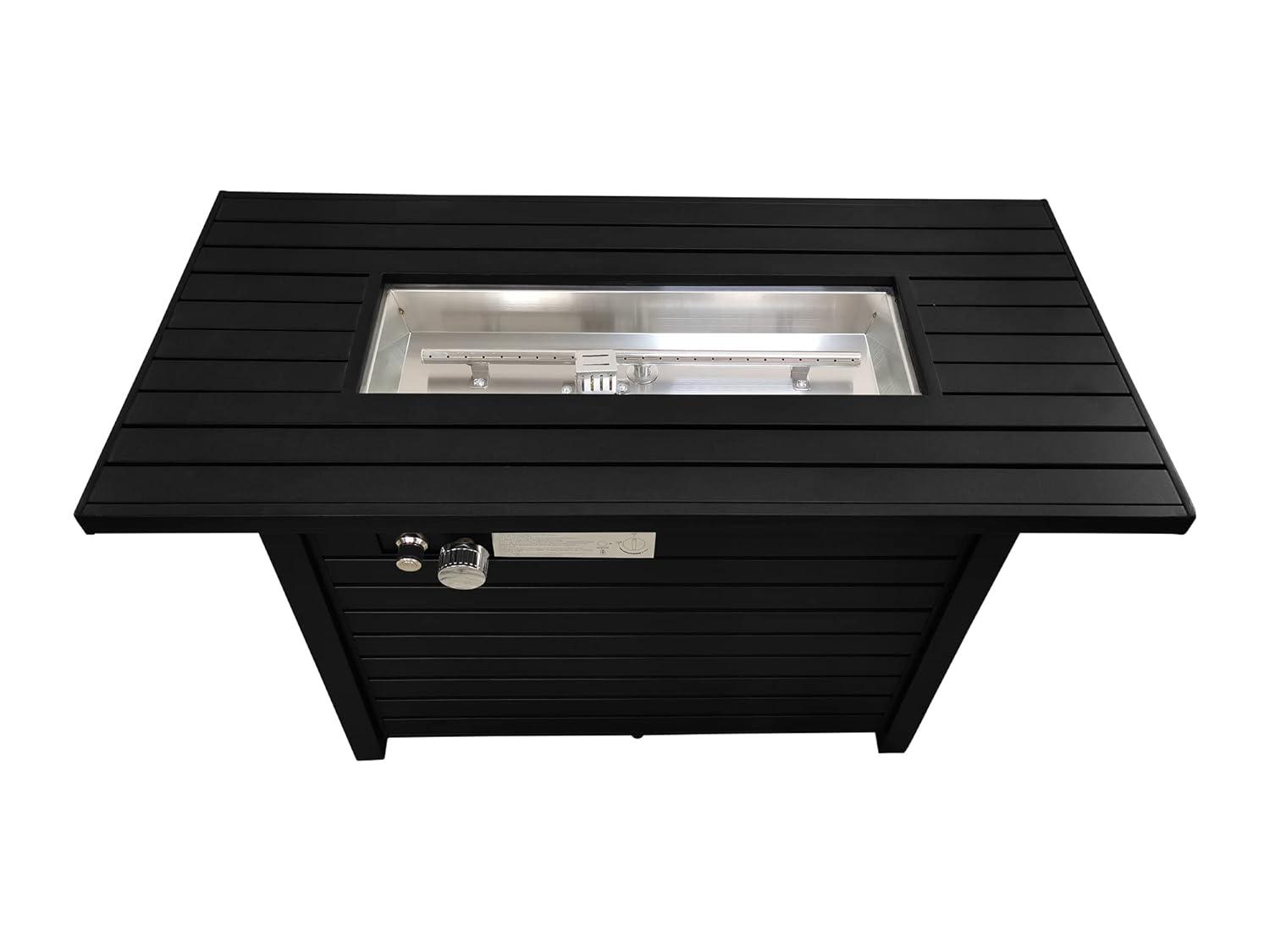 Bridgeport Rectangle Steel Propane Fire Pit Table for Outdoor Home Garden Backyard Fireplace (42 Inch, Black), CM-9101