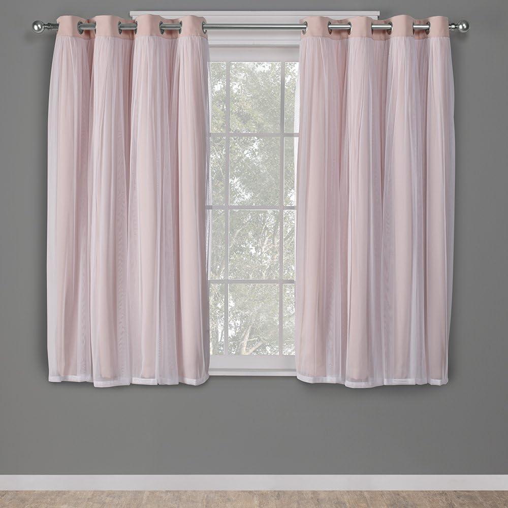 Rose Blush and Cloud Gray Blackout Sheer Grommet Curtain Panels