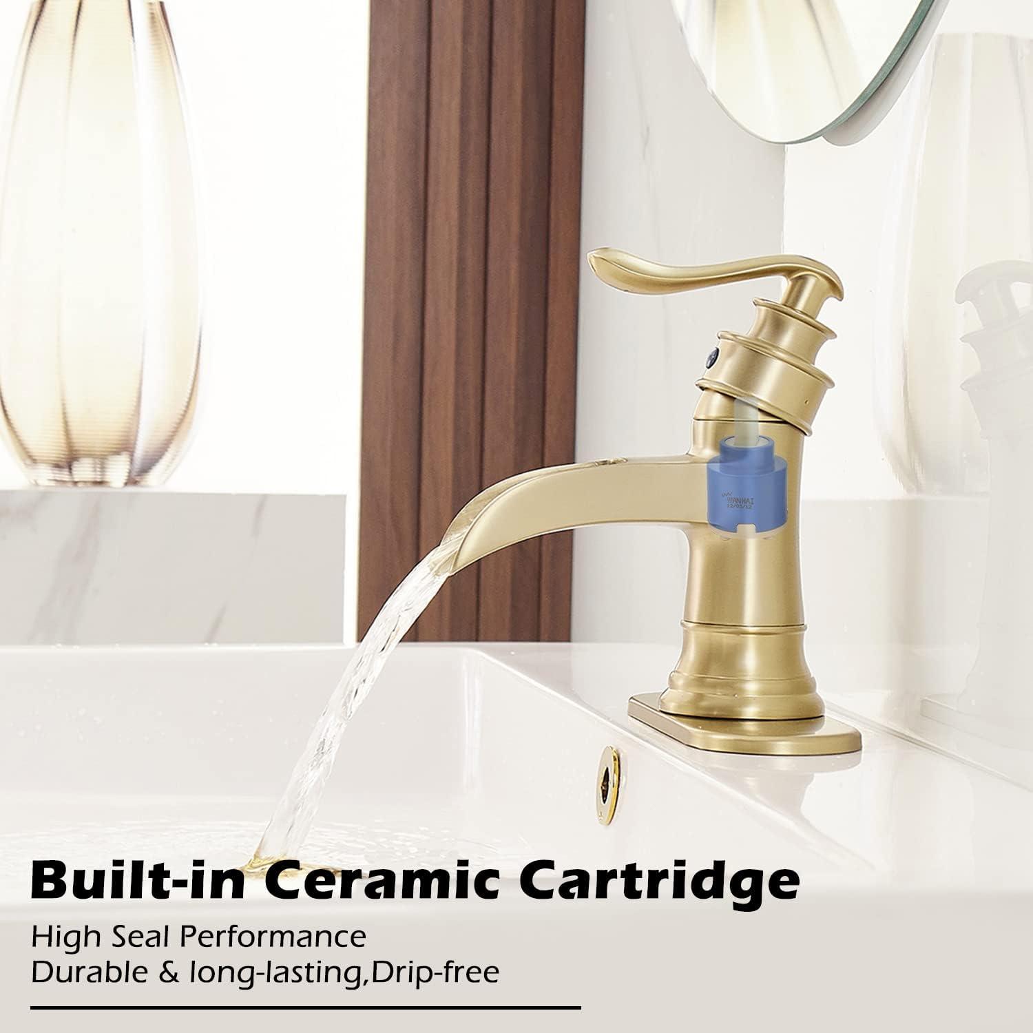 Brushed Gold Waterfall Single Handle Bathroom Faucet