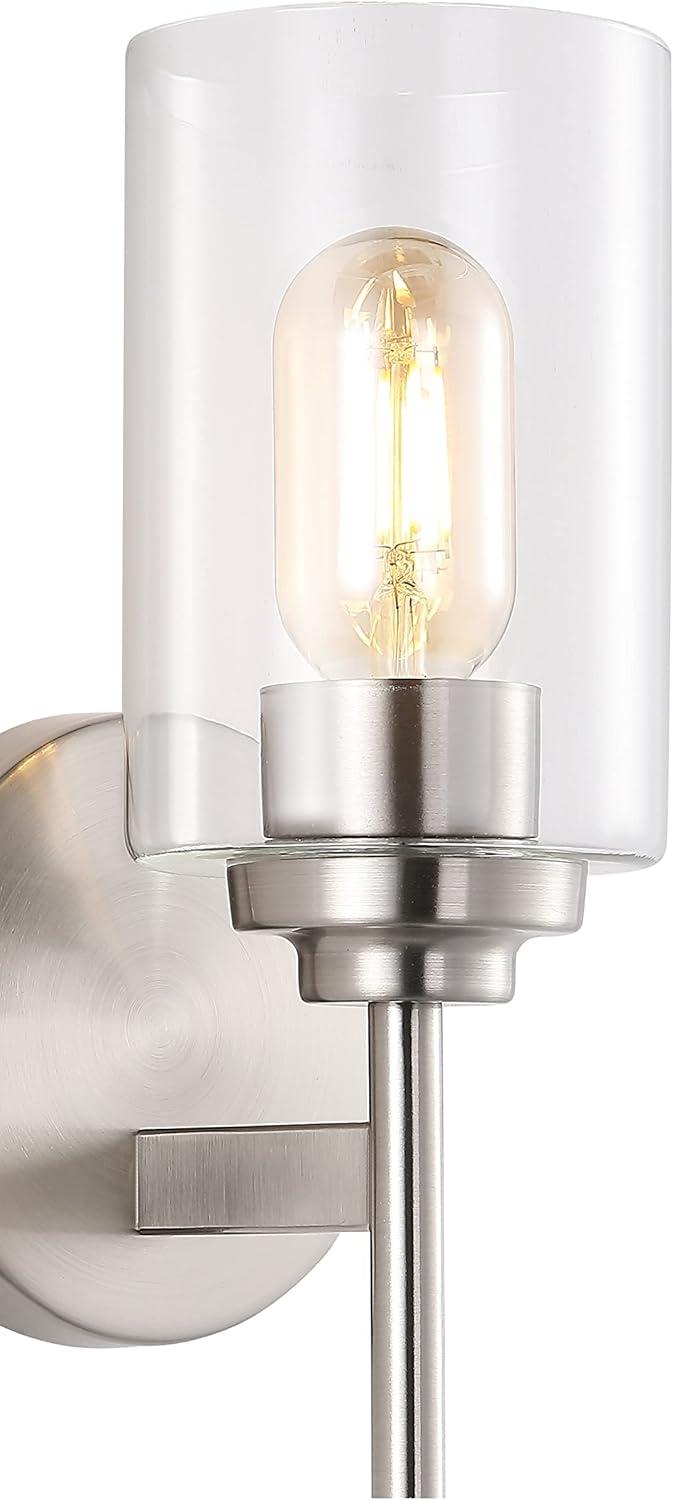 Nickel Cylinder Industrial Vanity Sconce with Clear Glass