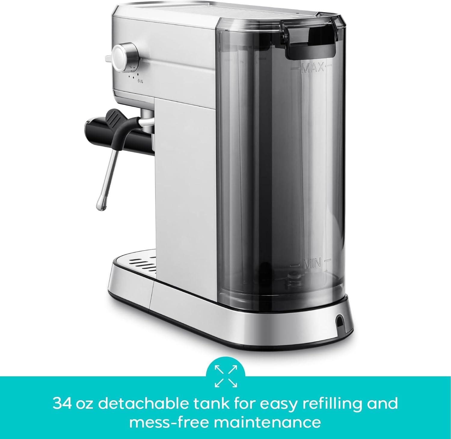 Compact Stainless Steel Semi-Automatic Espresso Machine with Steam Milk Frother