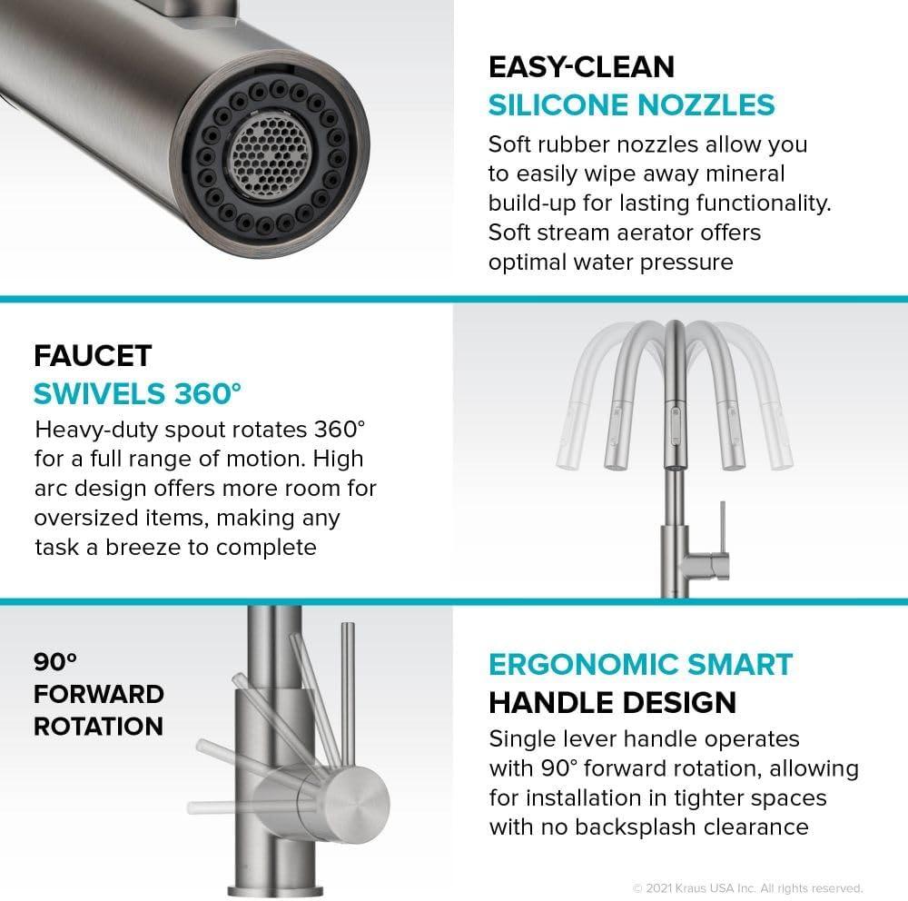 KRAUS Oletto Contemporary Pull-Down Single Handle Kitchen Faucet in Spot Free Stainless Steel, KPF-3104SFS