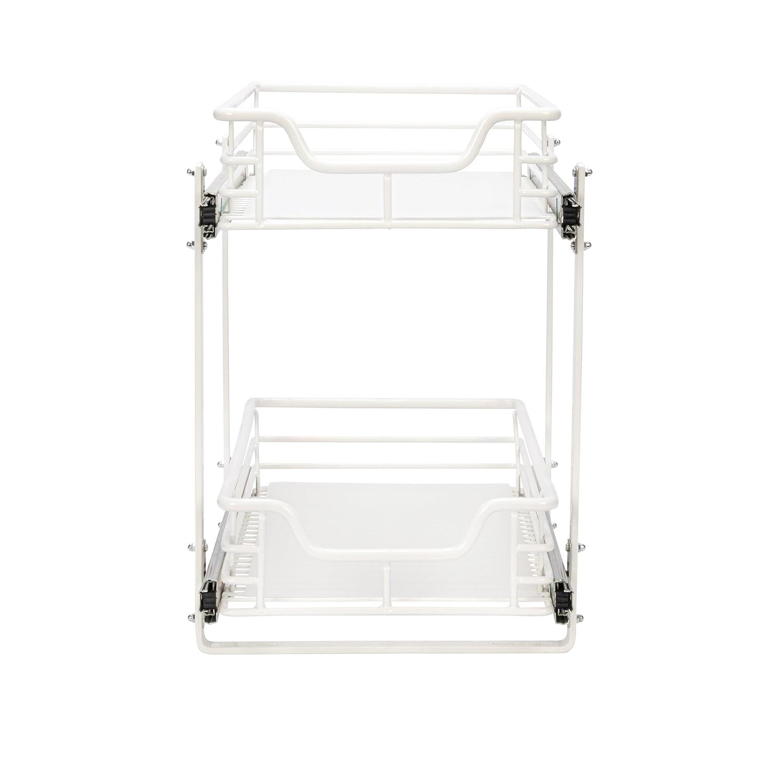 Glidez Multipurpose Powder-Coated Steel Pull-Out/Slide-Out Storage Organizer with Plastic Liners - 2-Tier Dual-Slide Design - White
