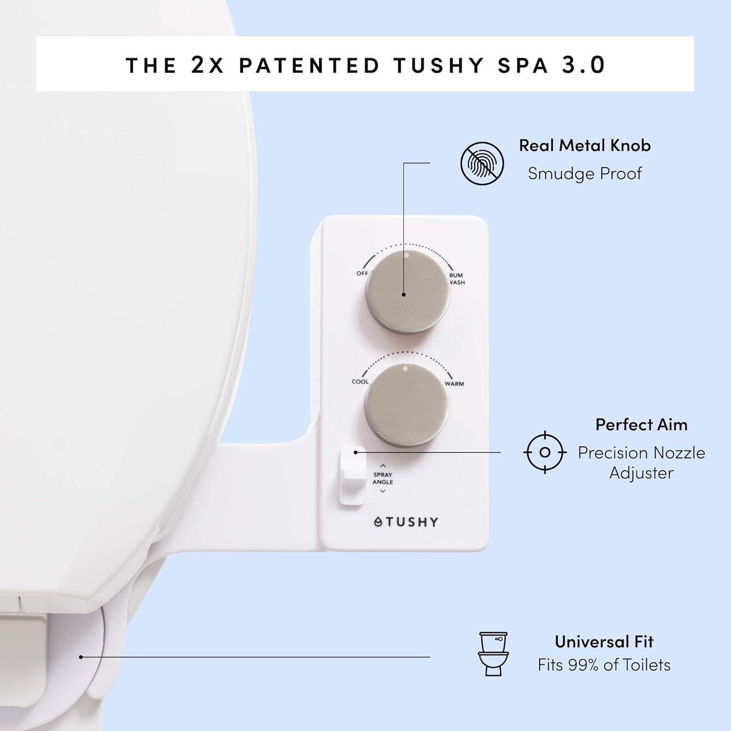 TUSHY Spa Self-Cleaning Warm Water Bidet Attachment, Adjustable Nozzle Angle, Pressure Control, Easy DIY Home Install, Requires Sink Access for Temperature Control, Biscuit Platinum