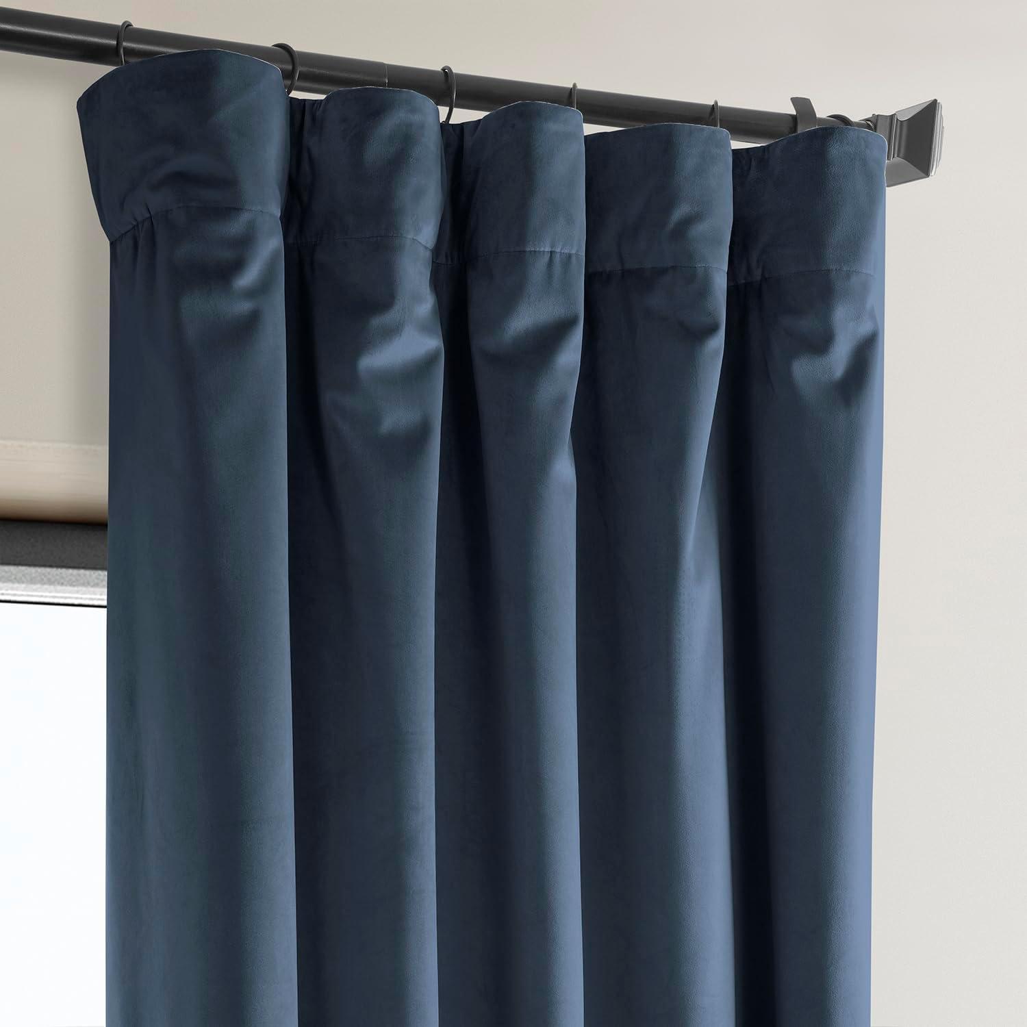 HPD Half Price Drapes London Blue Heritage Plush Velvet Room Darkening Curtains for Bedroom & Living Room Curtains (1 Panel), Window Curtains 108 inches long, Rod Pocket Curtains & Drapes, 50W X 108L