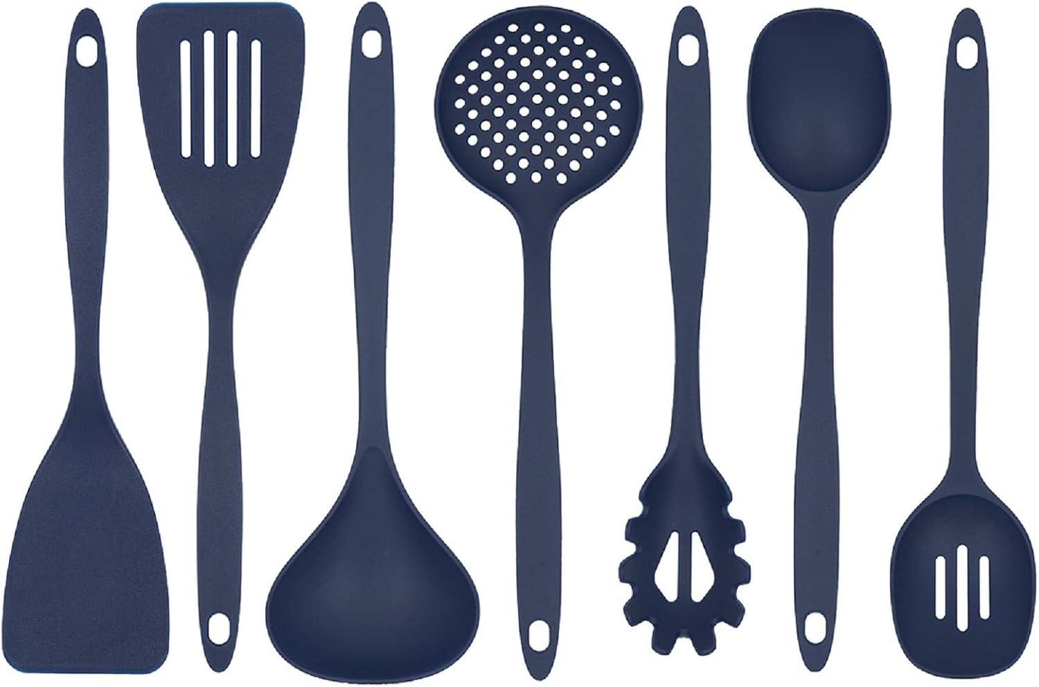 Blue 7-Piece Nylon Cooking Utensils Set for Nonstick Cookware