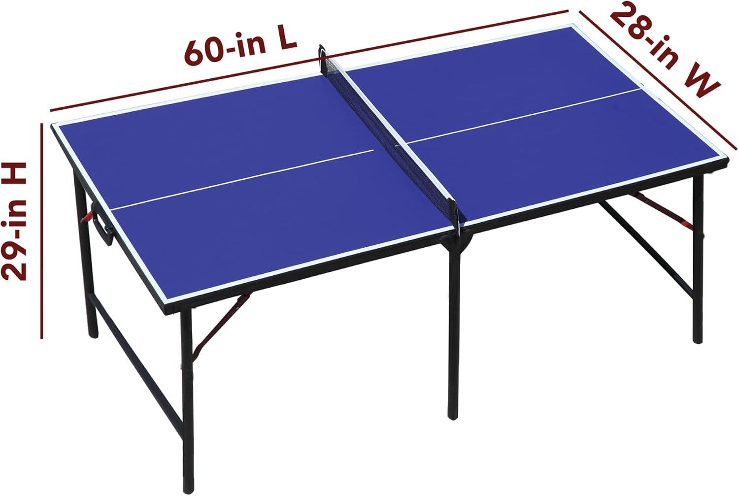 Compact 60" Blue Melamine Folding Indoor Table Tennis Table with Accessories