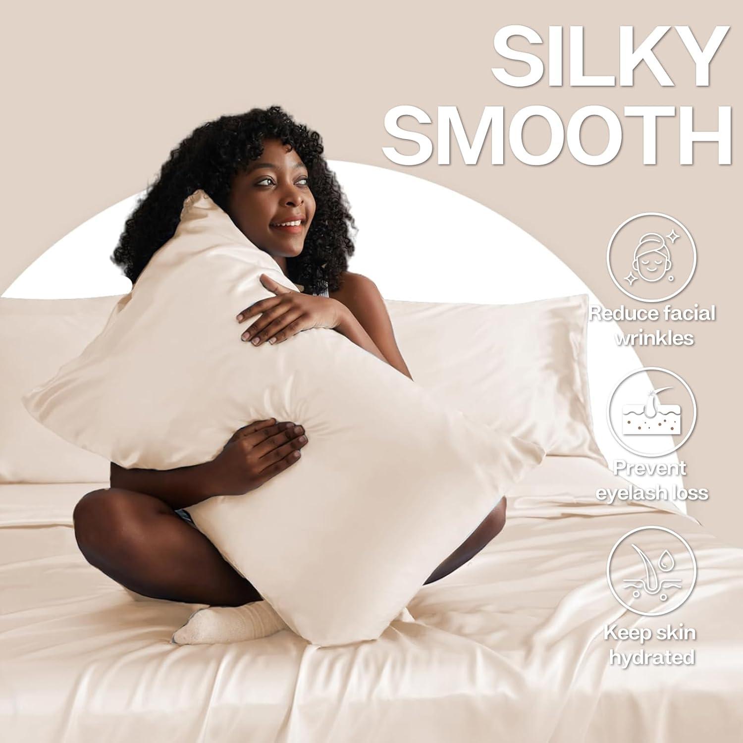 ANMINY Satin Pillowcase Set of 2 Standard Silk Bedding Pillowcases 26" x 20" Pillow Cover, White