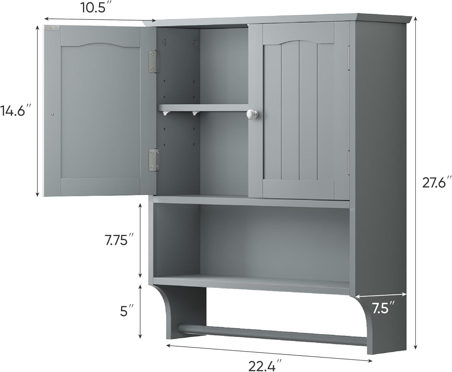 LOKO Wall Mounted Bathroom Cabinet with Towel Bar, Hanging Over The Toilet Storage Cabinet w/Adjustable Shelf, Medicine Cabinet Space-Saving Storage Organizer for Bathroom or Kitchen (Grey)