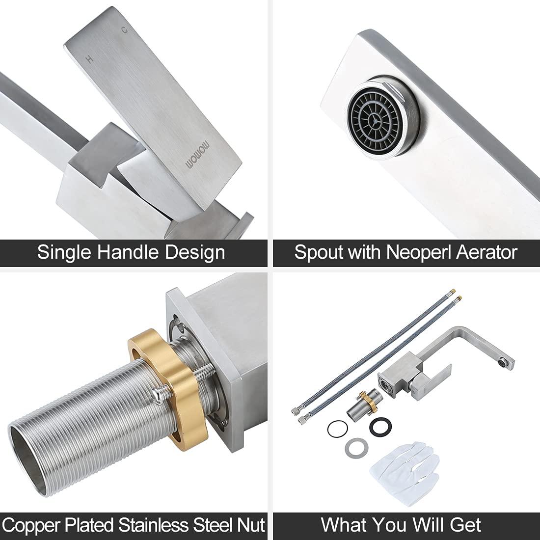 Single Handle Deck Mount Stainless Steel Bar Faucet with Hot & Cold Dual Modes in Brushed Nickel Finish