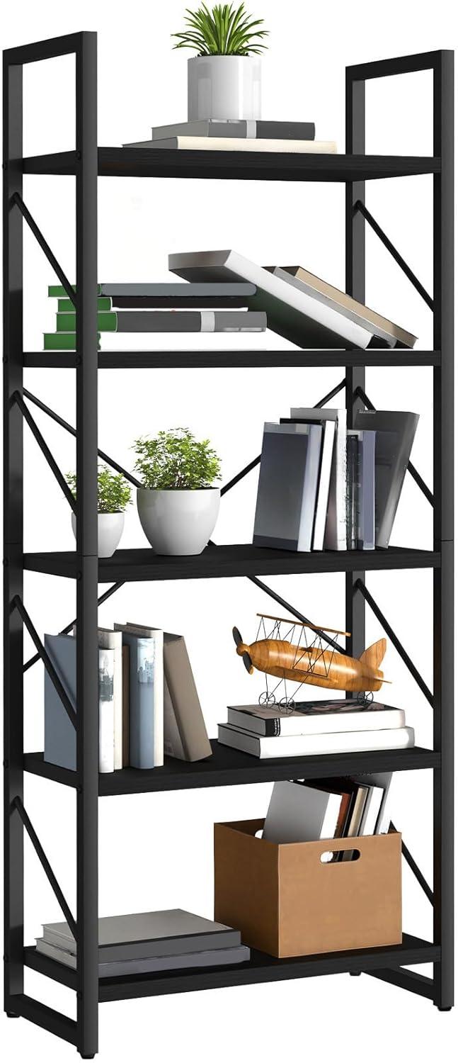 WedealFu Inc Roul Wood 5 Tiers Bookshelf Modern Bookcase Storage Rack Shelves Black