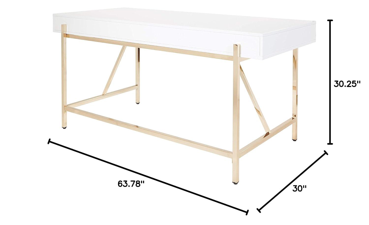 Broadway Desk with White Gloss and Gold Plated Finish