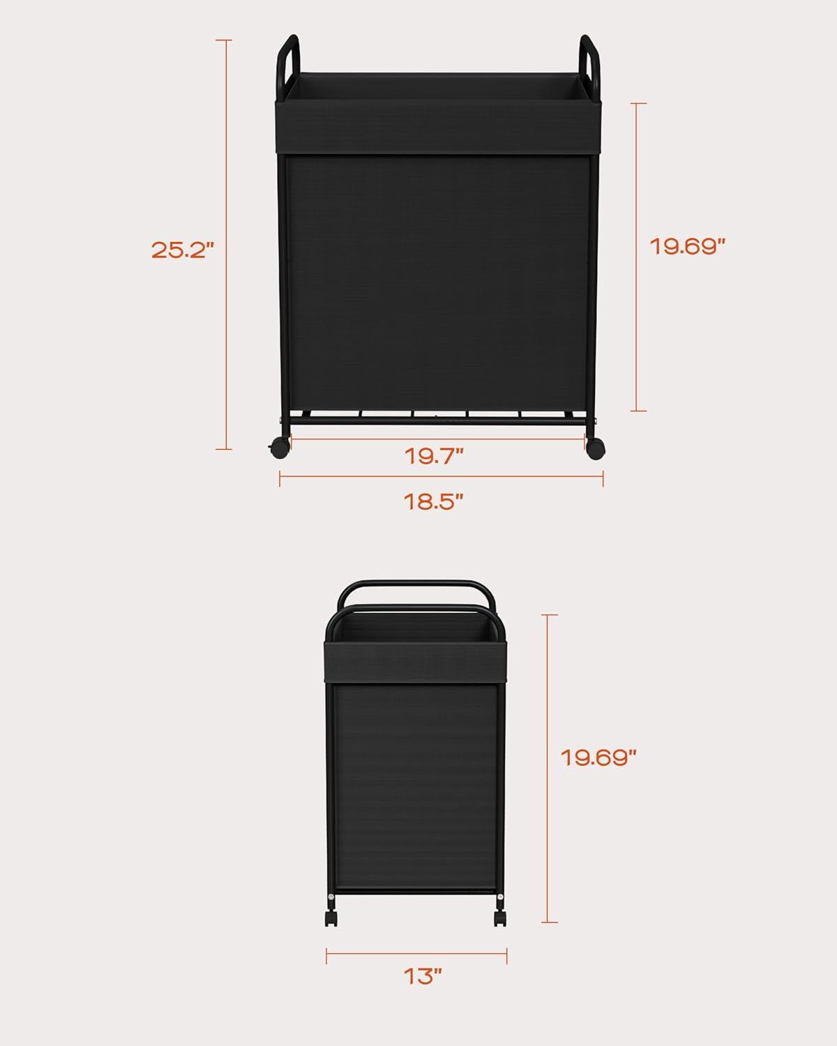 Laundry Basket with Wheels, Rolling Laundry Hamper, Laundry Sorter with Removable Liner, Steel Frame with Handle, 80L, 19.7 x 13 x 25.2 Inches, Black, LHC100B01