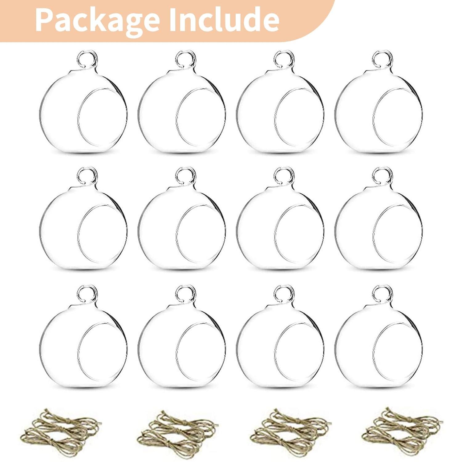 12 Pcs 3.15"/ 8cm Hanging Glass Tealight Holder Globe Plant Terrariums Glass Orbs Air Plants Tea Light Candle Holders Home Decor Indoor Outdoor Garden DIY Gifts (9 Pcs + 3 Pcs)