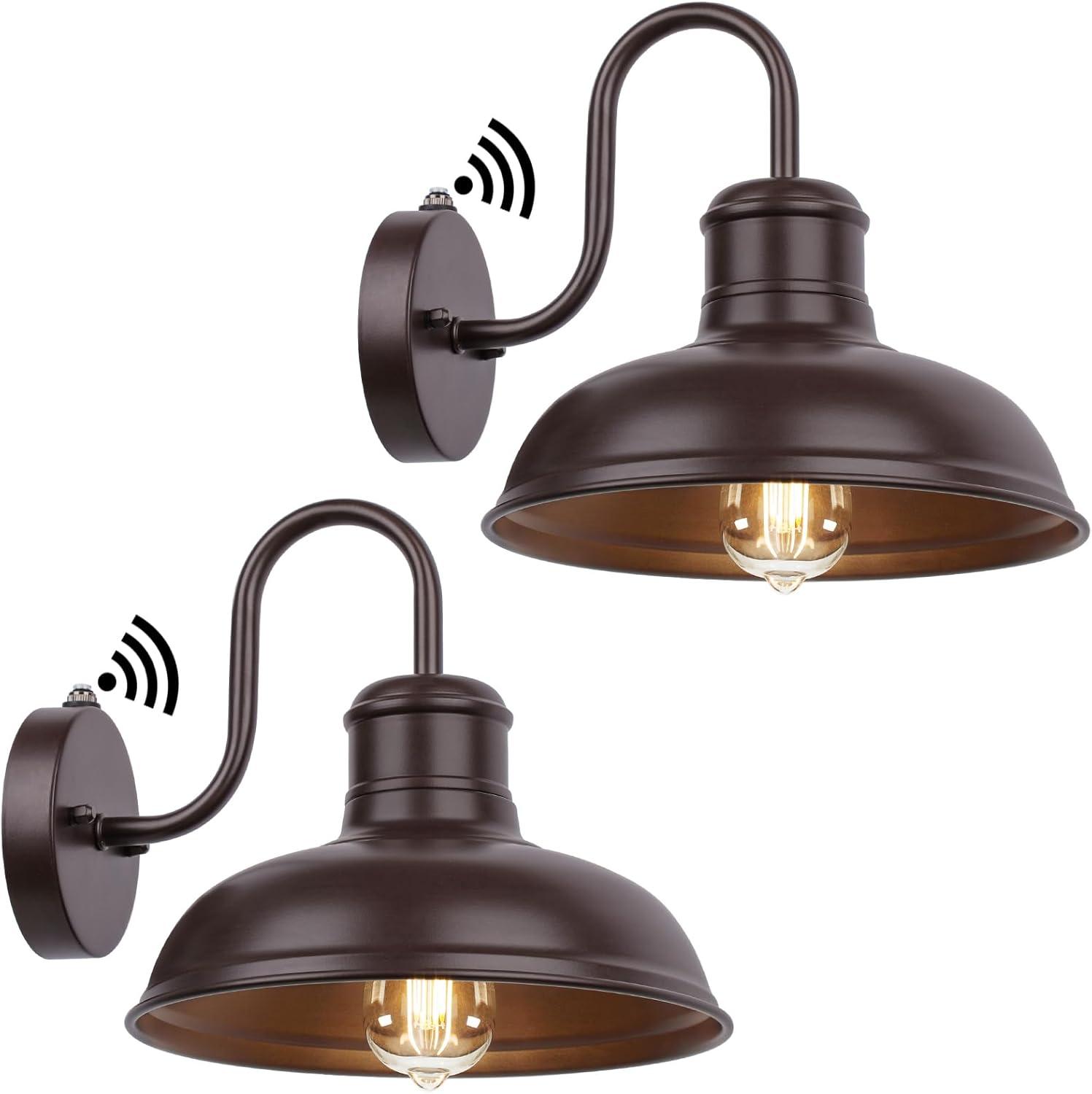 VIANIS Dusk to Dawn Barn Lights, 2 Pack Brown Gooseneck Outdoor Light Fixture, Farmhouse Outdoor Wall Lights for House, Porch, Entryway, Garage