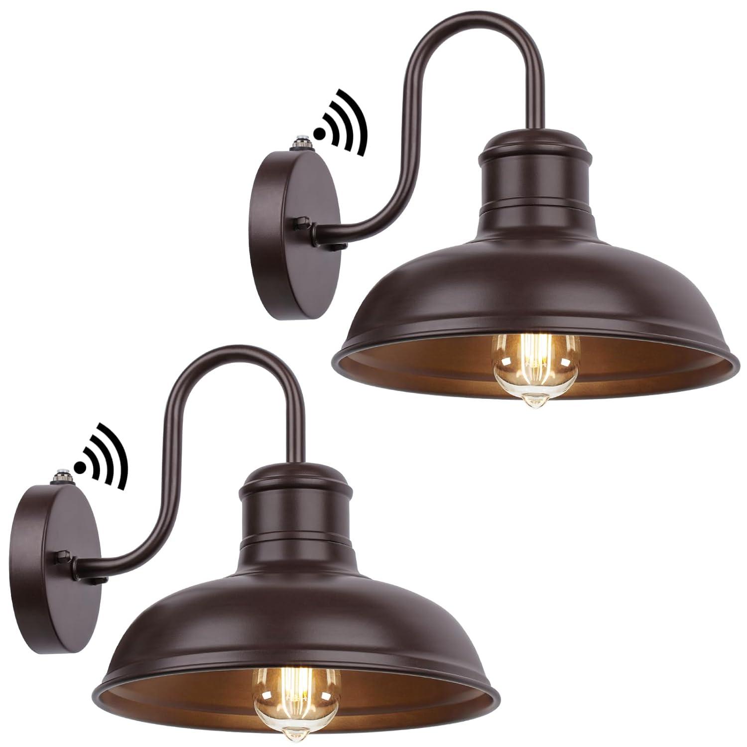 VIANIS Dusk to Dawn Barn Lights, 2 Pack Brown Gooseneck Outdoor Light Fixture, Farmhouse Outdoor Wall Lights for House, Porch, Entryway, Garage