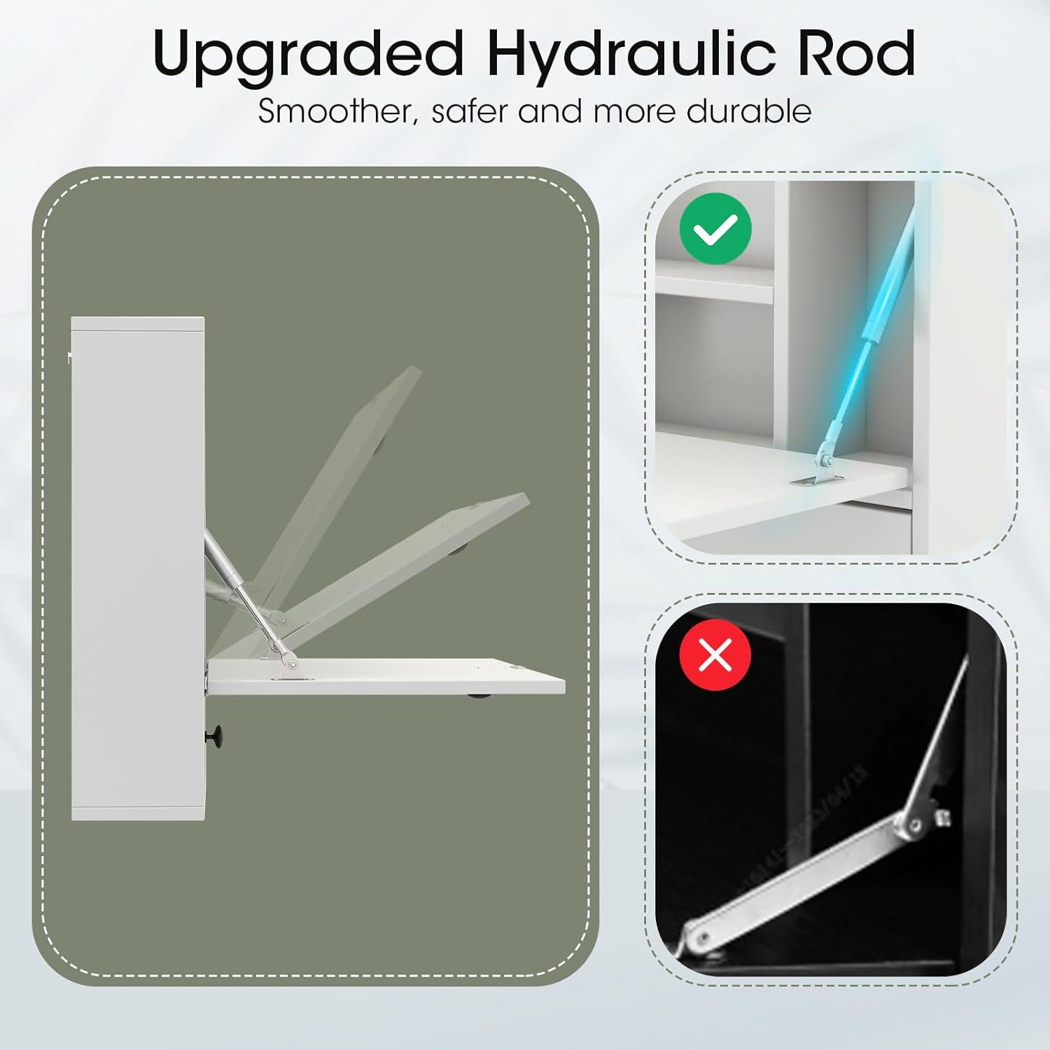 Tangkula Folding Wall Table - Floating Desk with Storage Drawer & Shelves (White)