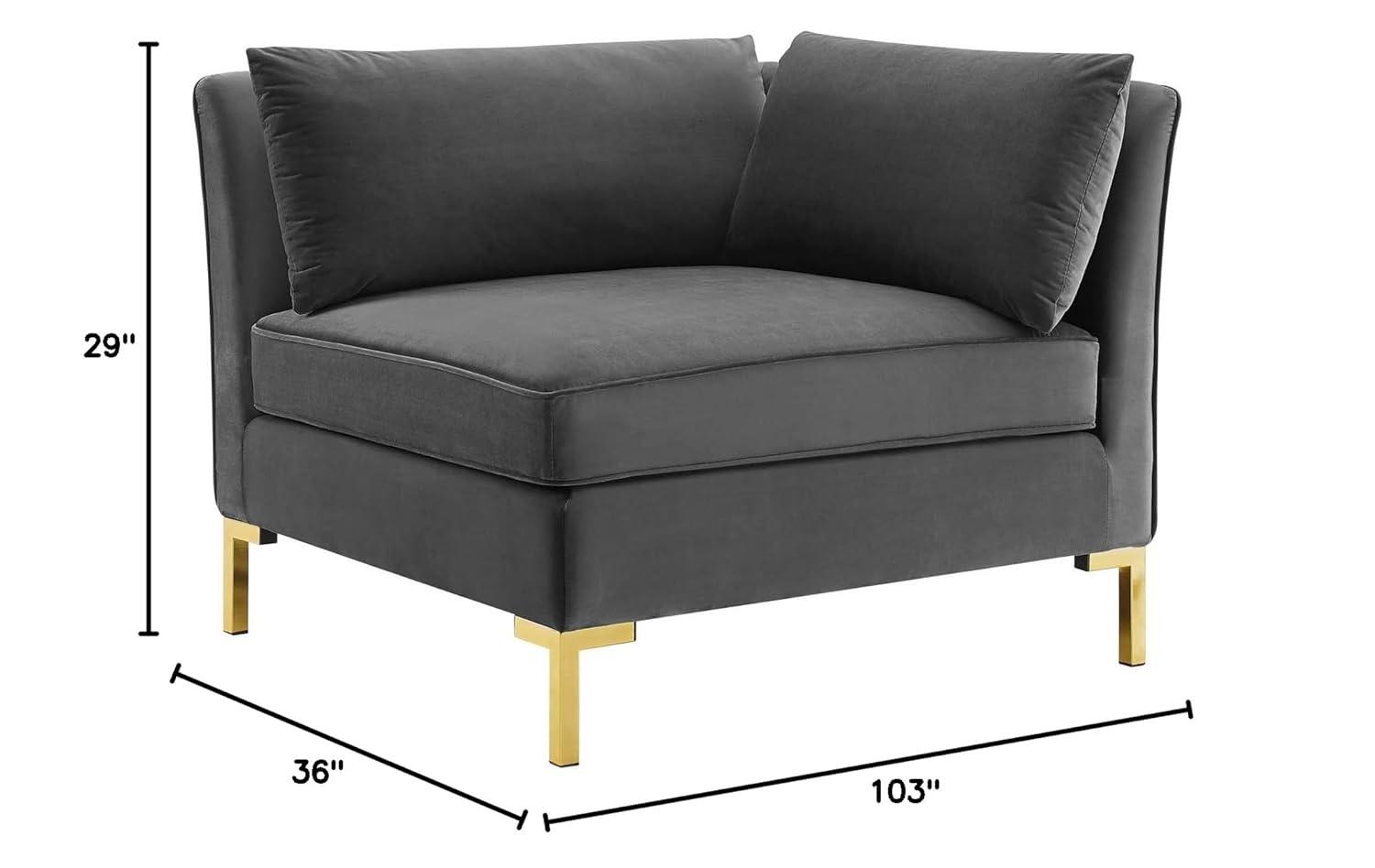 Glam Deco Gray Velvet 103" Sectional Sofa with Gold Legs