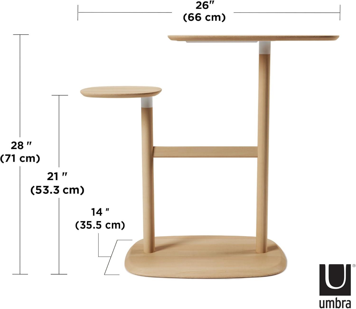 Swivo Natural Wood and White Metal Dual Swivel Side Table