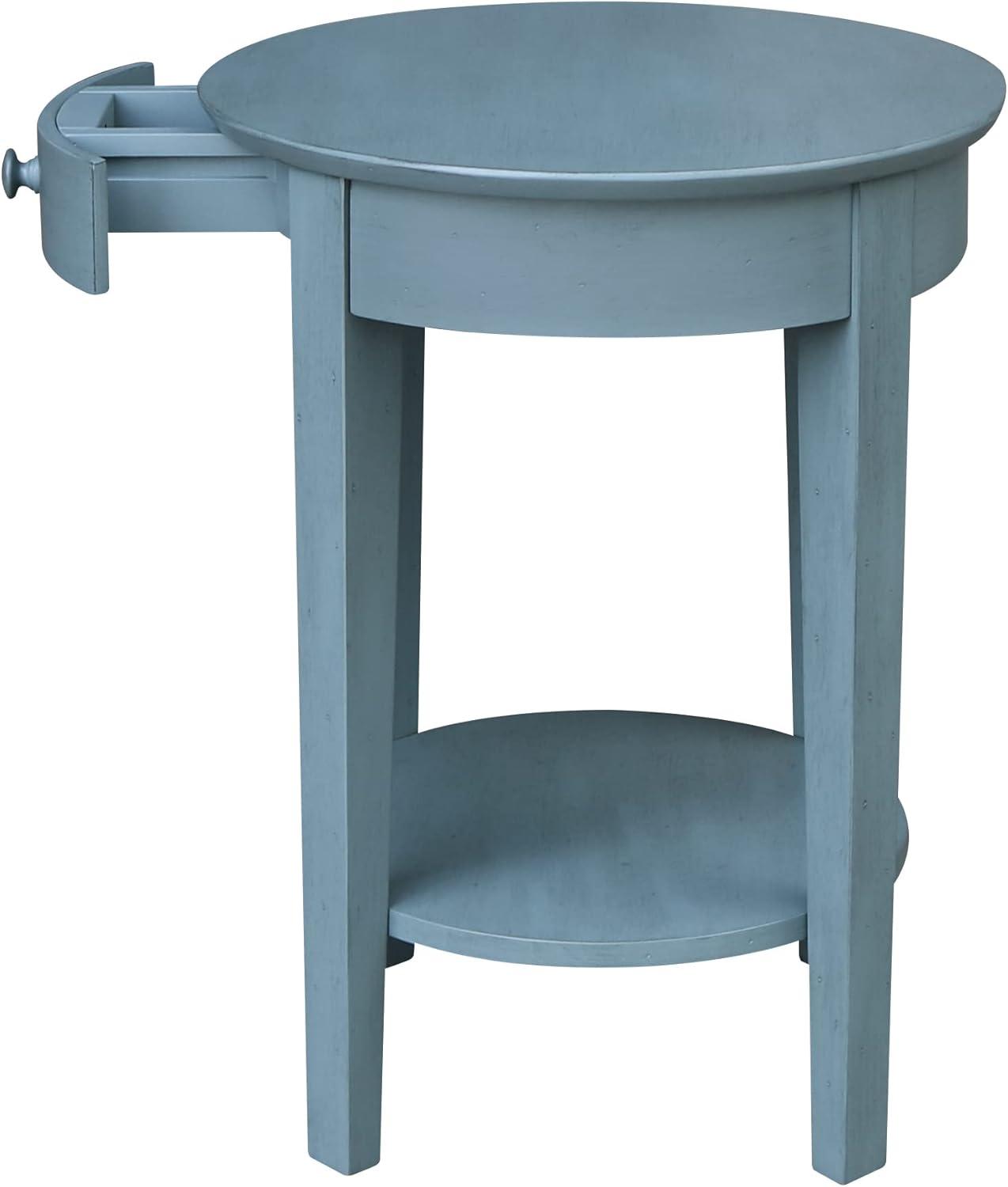 Ocean Blue Round Wooden Accent Table with Storage