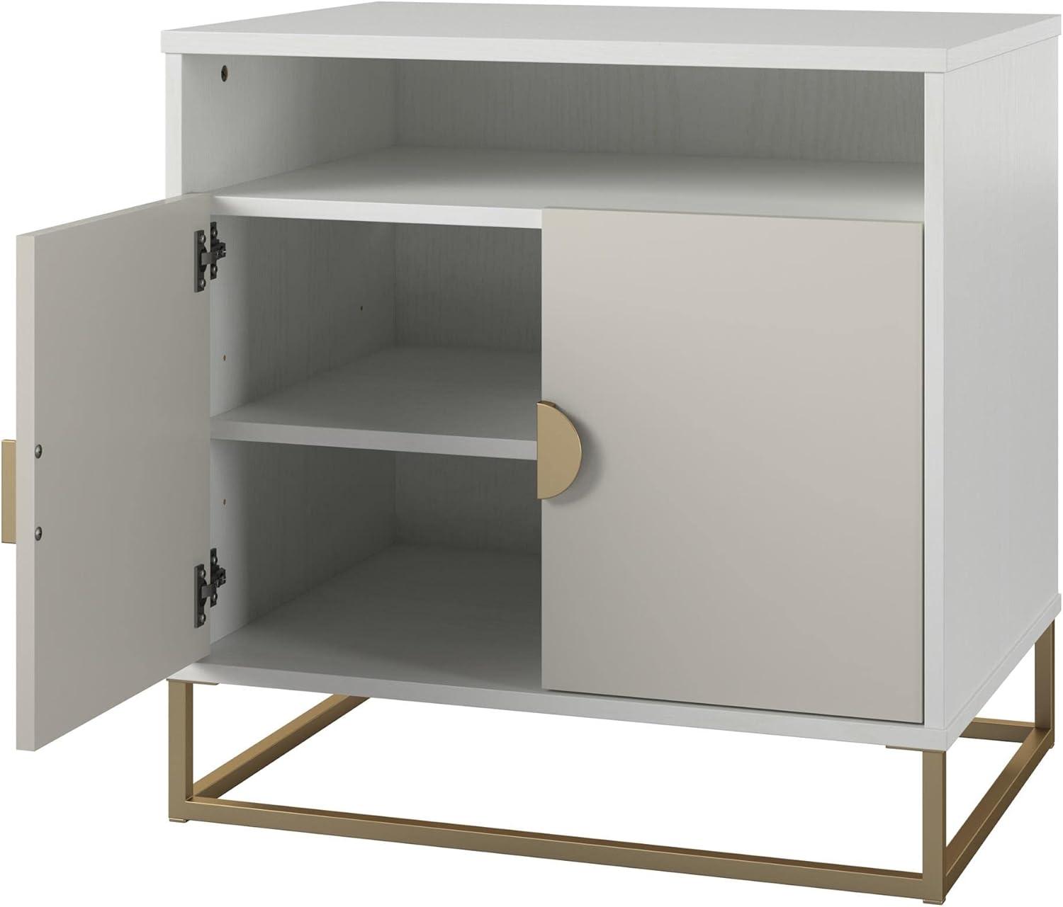 White and Taupe Adjustable Shelving Accent Cabinet