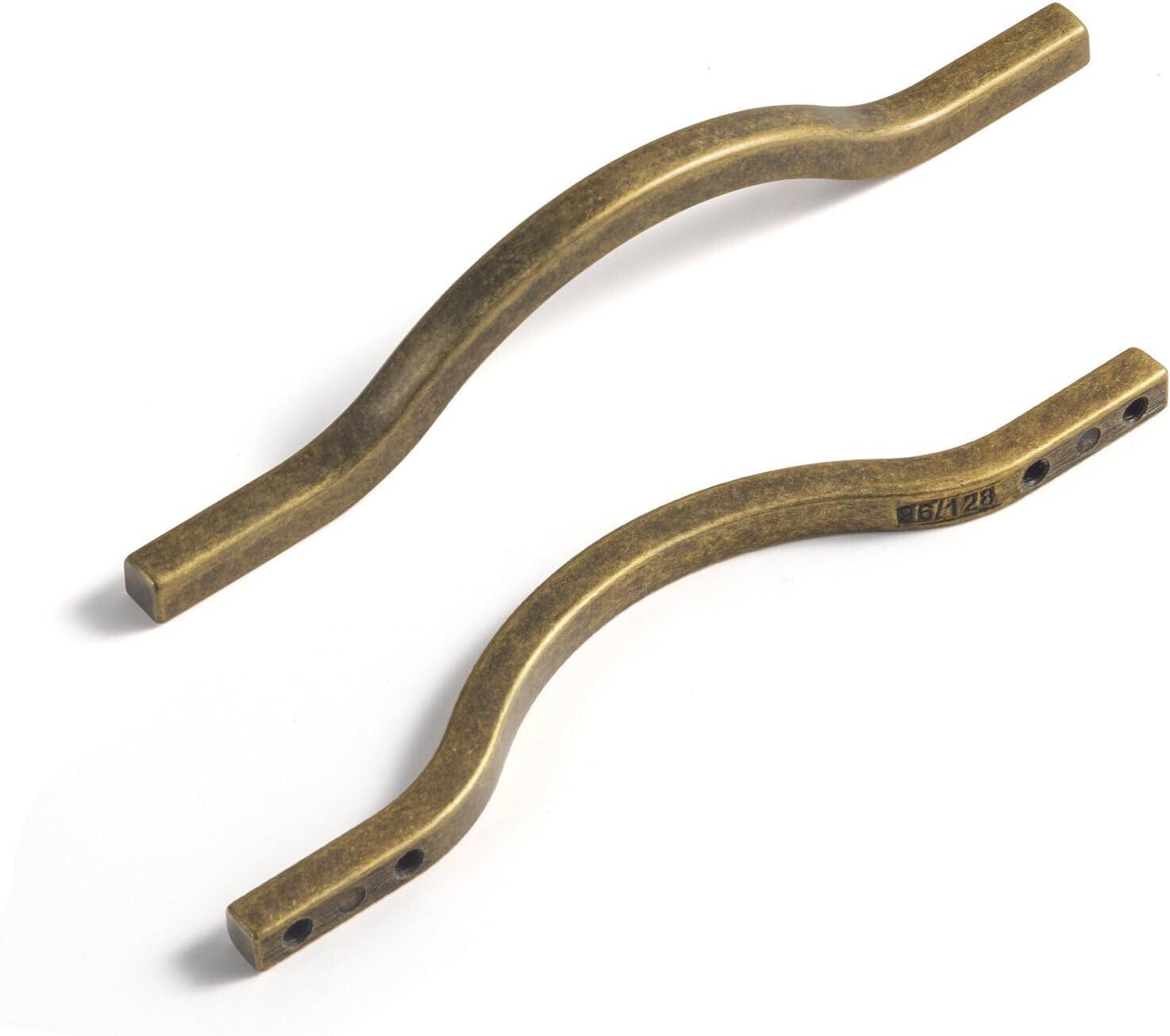 Goo-Ki Low Profile Brushed Brass Cabinet Pulls, Double Hole Centers(3.8''/5'') Zinc Alloy Handle for Drawer Cupboard Wardrobe,6 Packed
