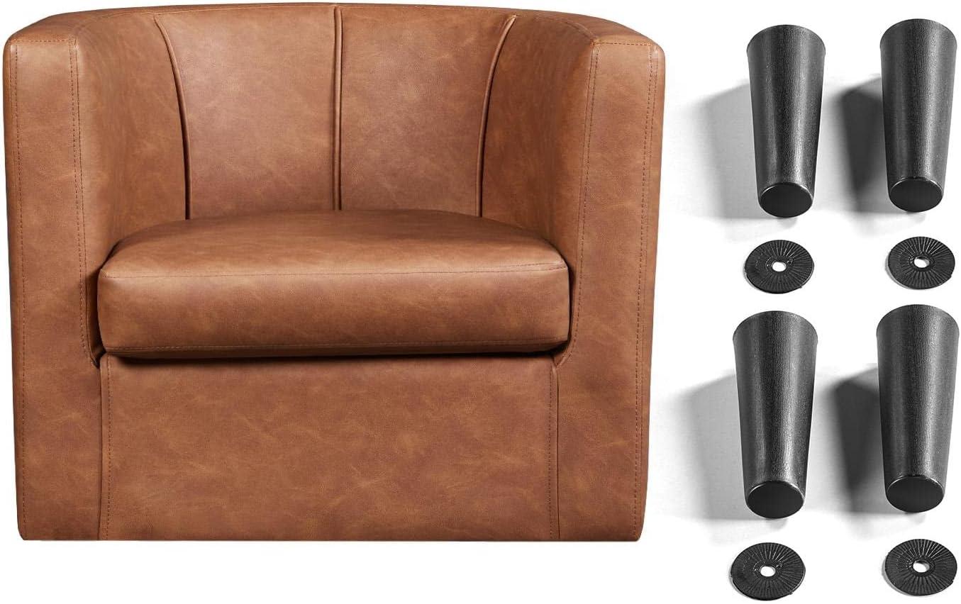 Topeakmart Faux Leather Upholstered Barrel Accent Arm Chair for Living Room, Brown