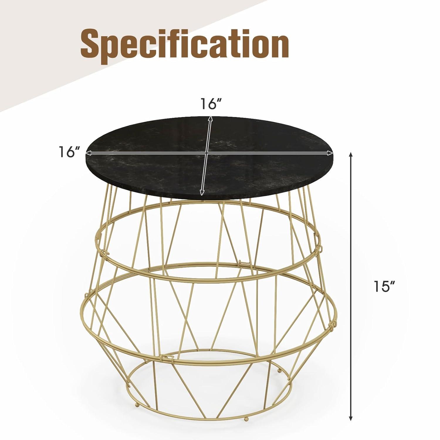 Giantex Faux Marble Coffee Table, Round Side End Table with Gold Metal Frame & Removeable Top, Modern Sofa Accent Bedside Table for Living Room, Bedroom, Small Space, Easy Installation (1)