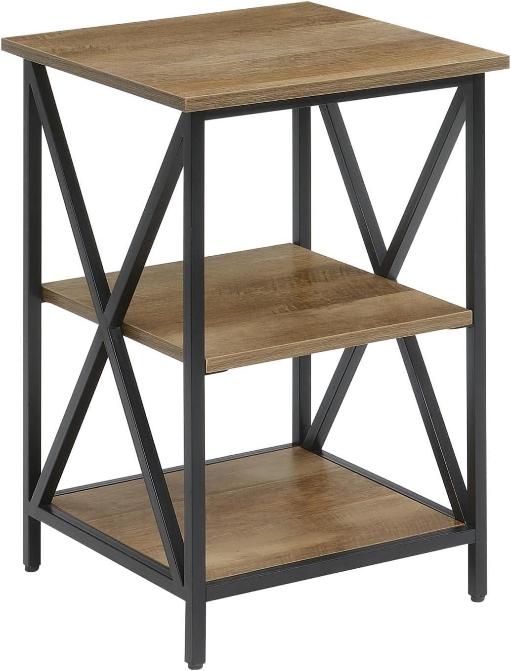 Tucson Weathered Barnwood & Black Square Metal End Table with Shelves