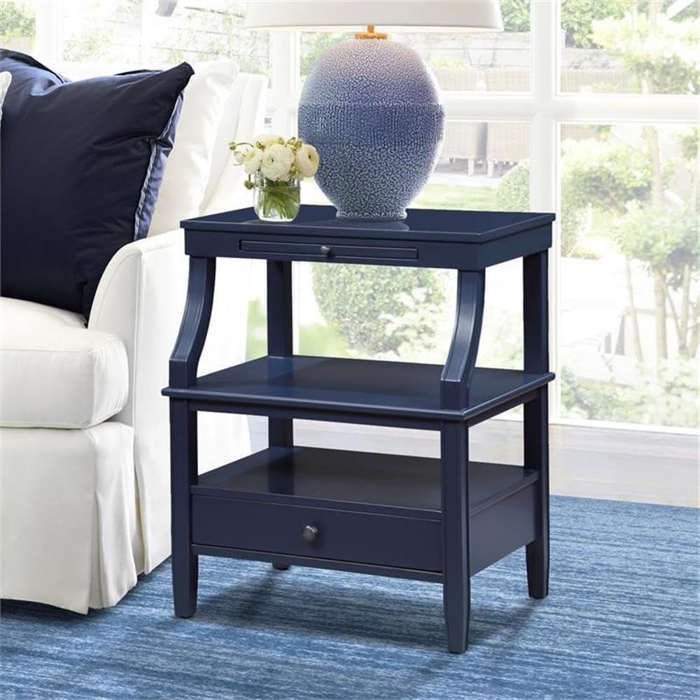 Comfort Pointe Newton Nightstand Midnight Blue: Classic Hardware, Storage Shelf, Pull Out Tray