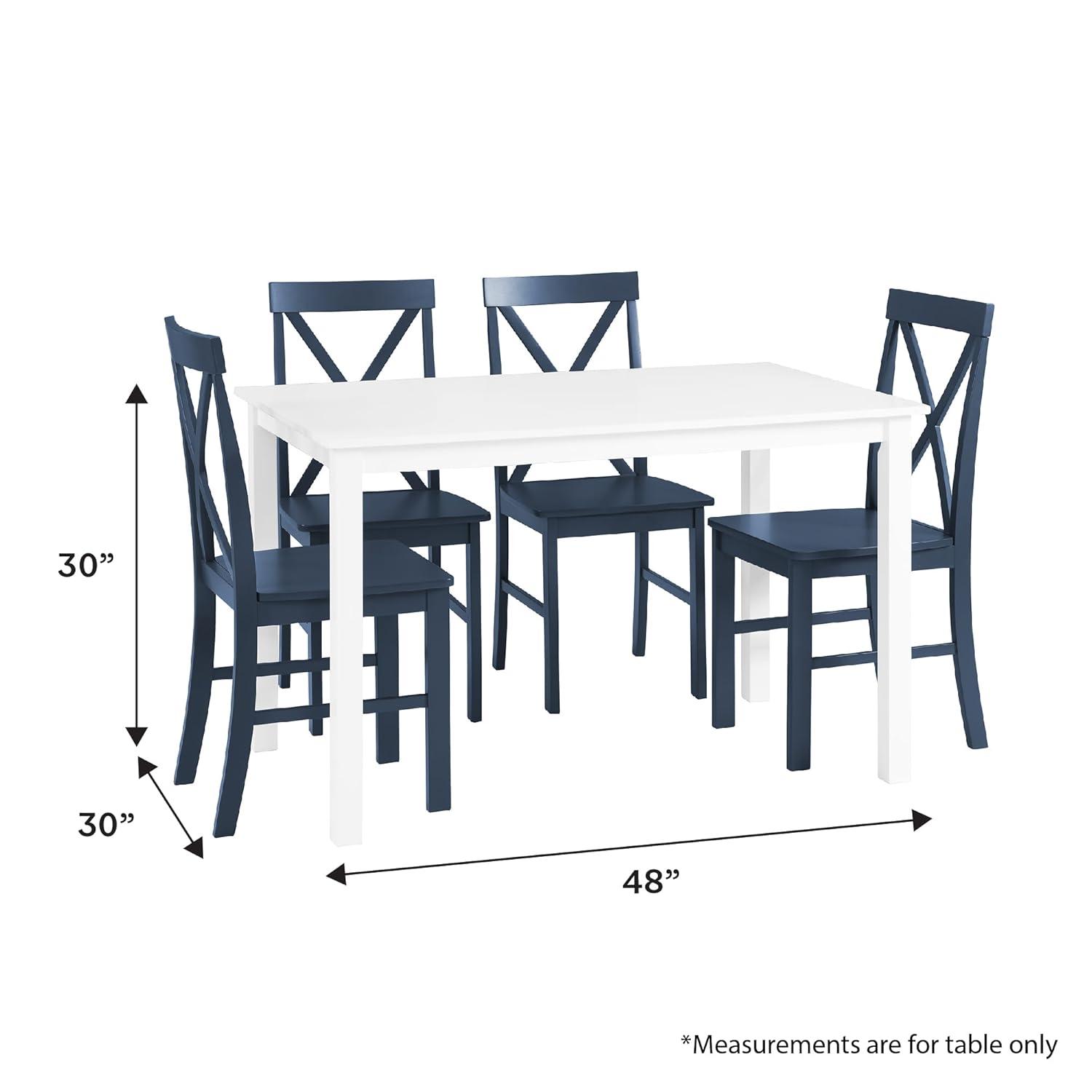 5pc Contemporary Farmhouse Dining Set White/Navy - Saracina Home: Rubberwood & MDF, Non-Extension Rectangle Table