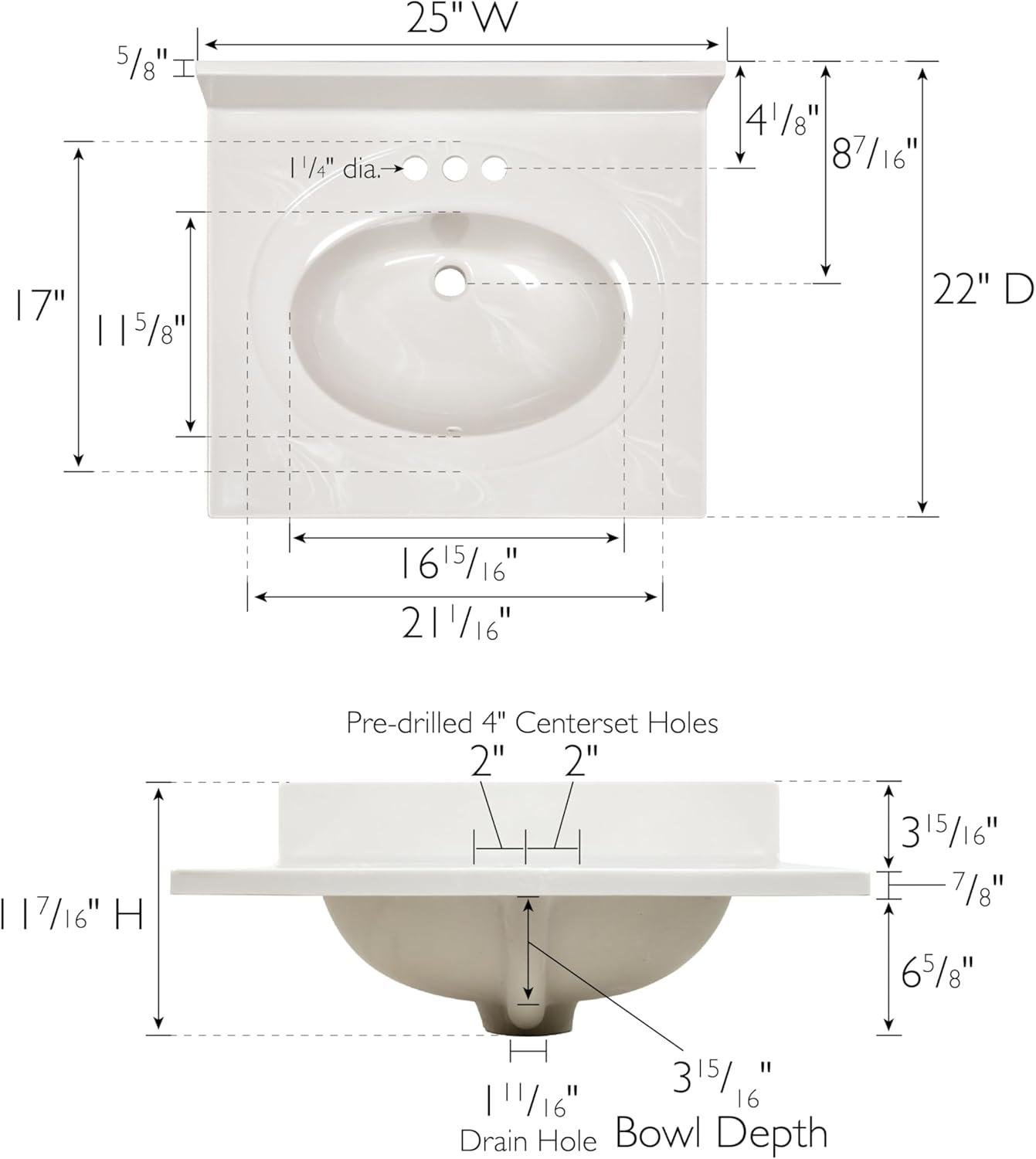 Ivory Swirl Cultured Marble Vanity Top with Backsplash, 25-Inch