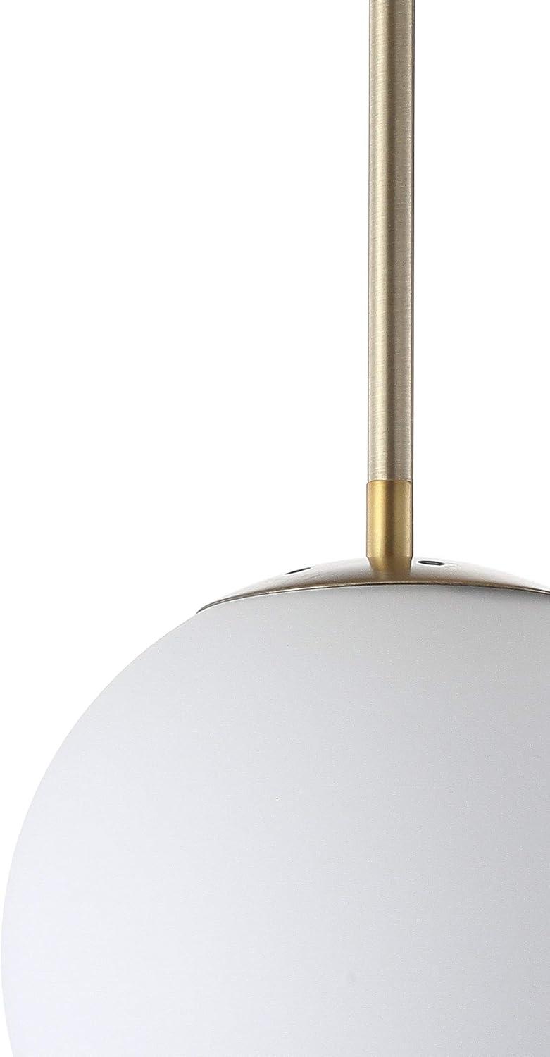 Bleecker 7.75" Metal/Glass Globe LED Pendant, White/Brass