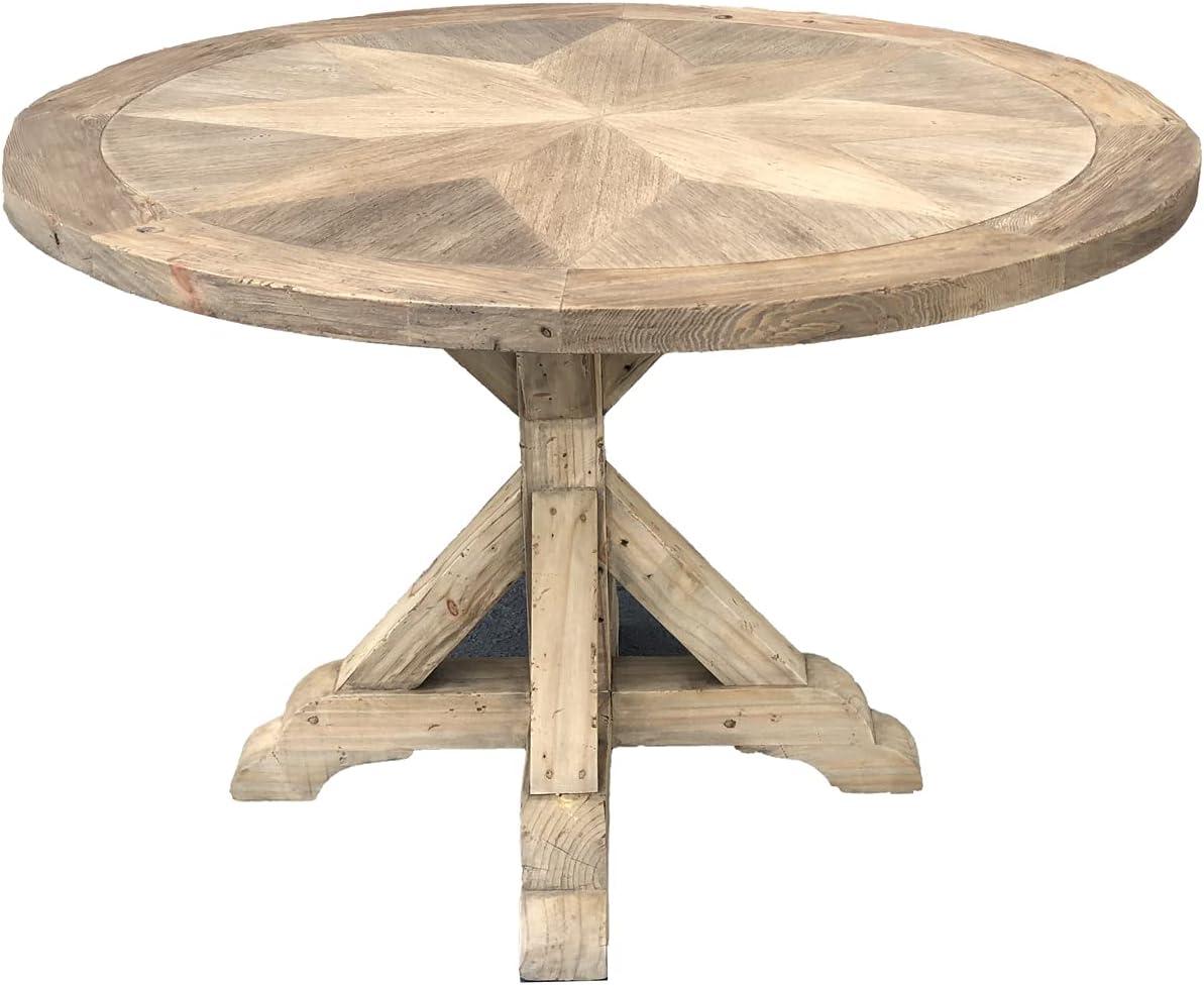 Farmhouse Light Brown Reclaimed Wood Round Dining Table