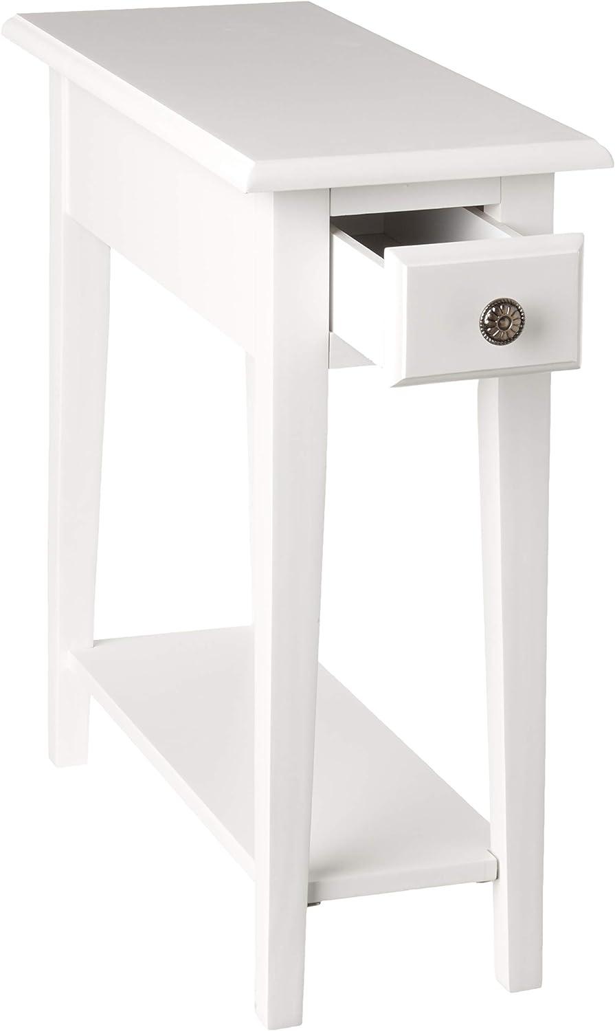 Off-White Wood Narrow Side Table with Drawer and Shelf