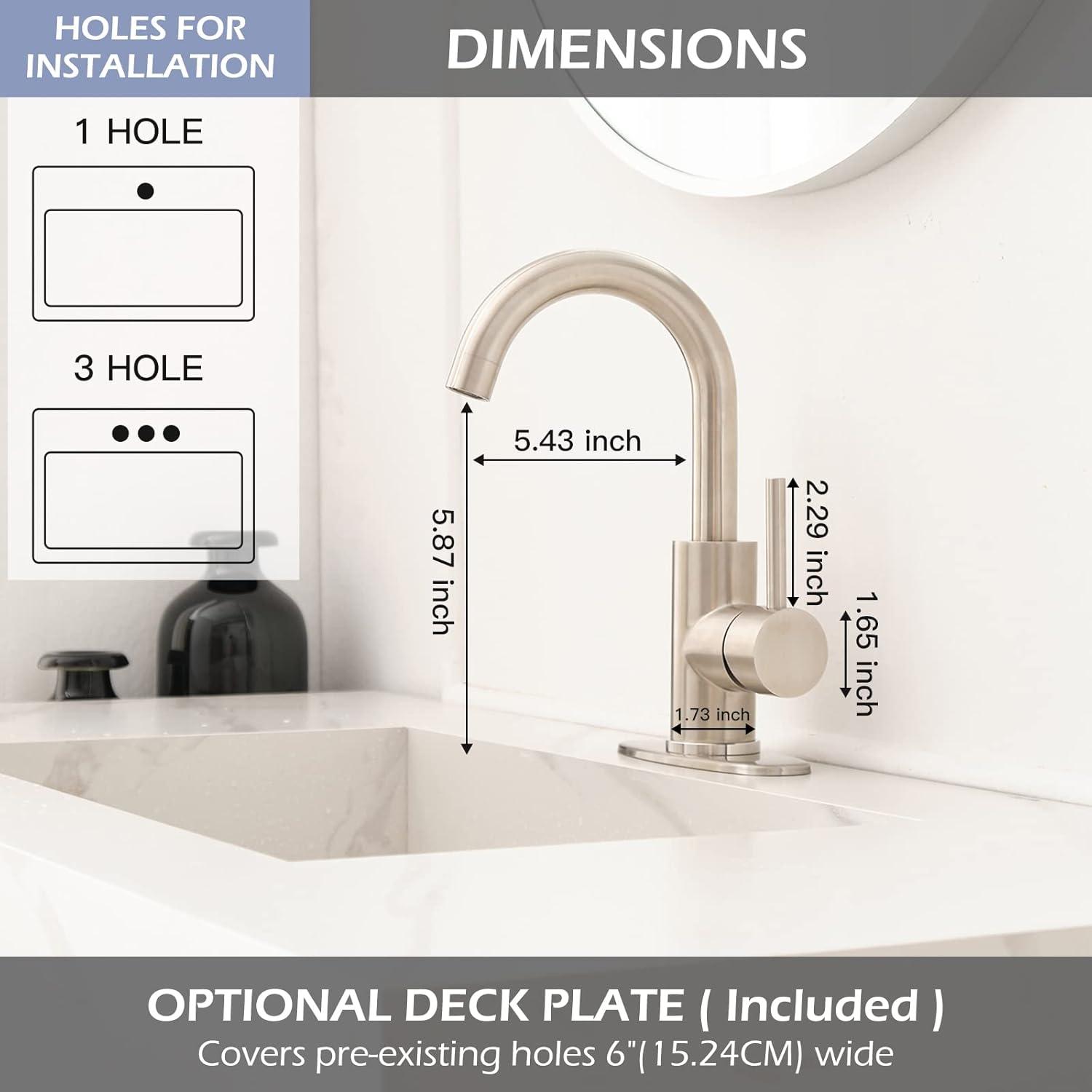 Single Handle Stainless Steel Bar Faucet With Supply Lines And Deckplate
