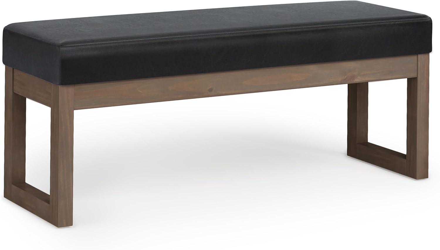Simpli Home Milltown Ottoman Bench with Upholstered Seat and Solid Wood Frame