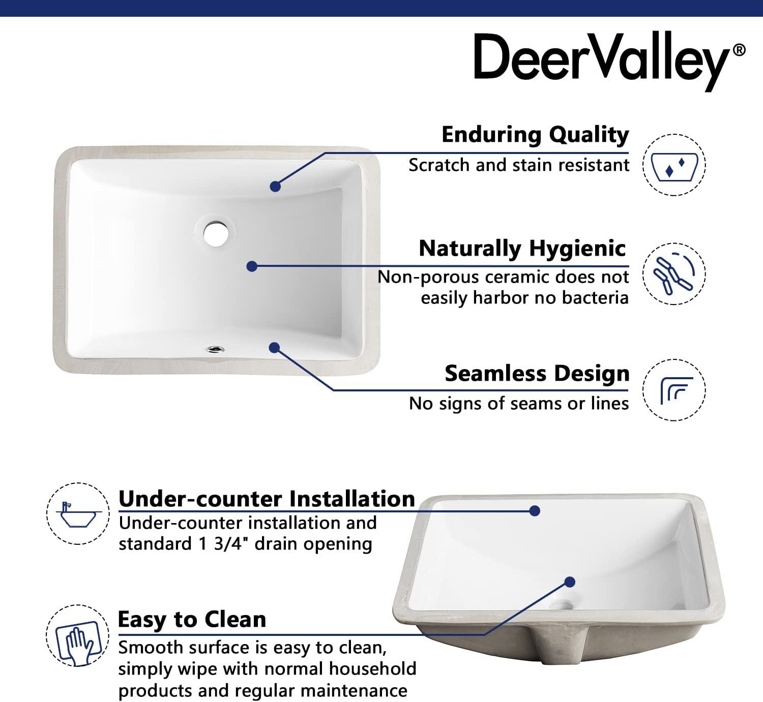 DeerValley Ally 21" x 15'' Undermount Bathroom Sink, Rectangular Bathroom Sink with Overflow