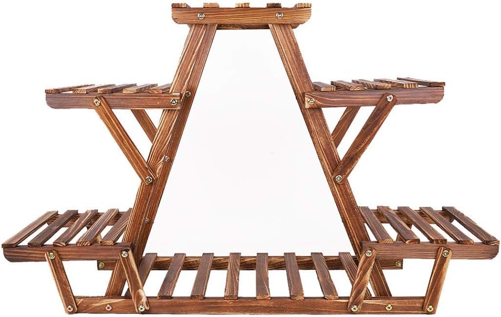 unho Triangular Plant Stand Indoor: 23 inch High Wooden Shelf 6 Potted Flower Mini Succulent Display Rack Holder for Patio Balcony Sunroom Living Room Window Decor