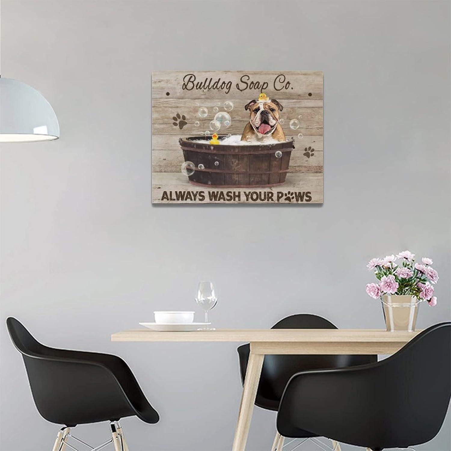 dashuaibi-Bathroom Wall Art Funny English Bulldog in the Bathtub Canvas Prints Painting Bathroom Pictures Modern Artwork Home Decor for Restroom Washroom SPA Salon 16"x12"
