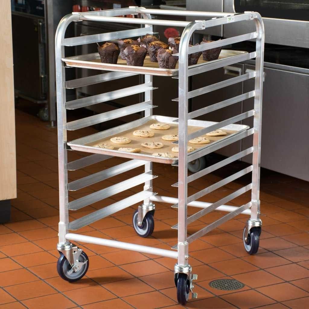 Large Silver Aluminum 10-Shelf Mobile Pan Rack