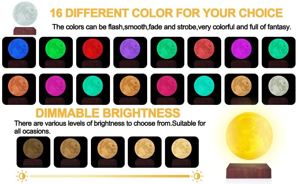 VGAzer Moon Lamp 3D Printing Magnetic Levitating Moon Light Lamps for Home、Office Decor, Creative Gift-6 Inch,Has 16 Colors 20 Modes