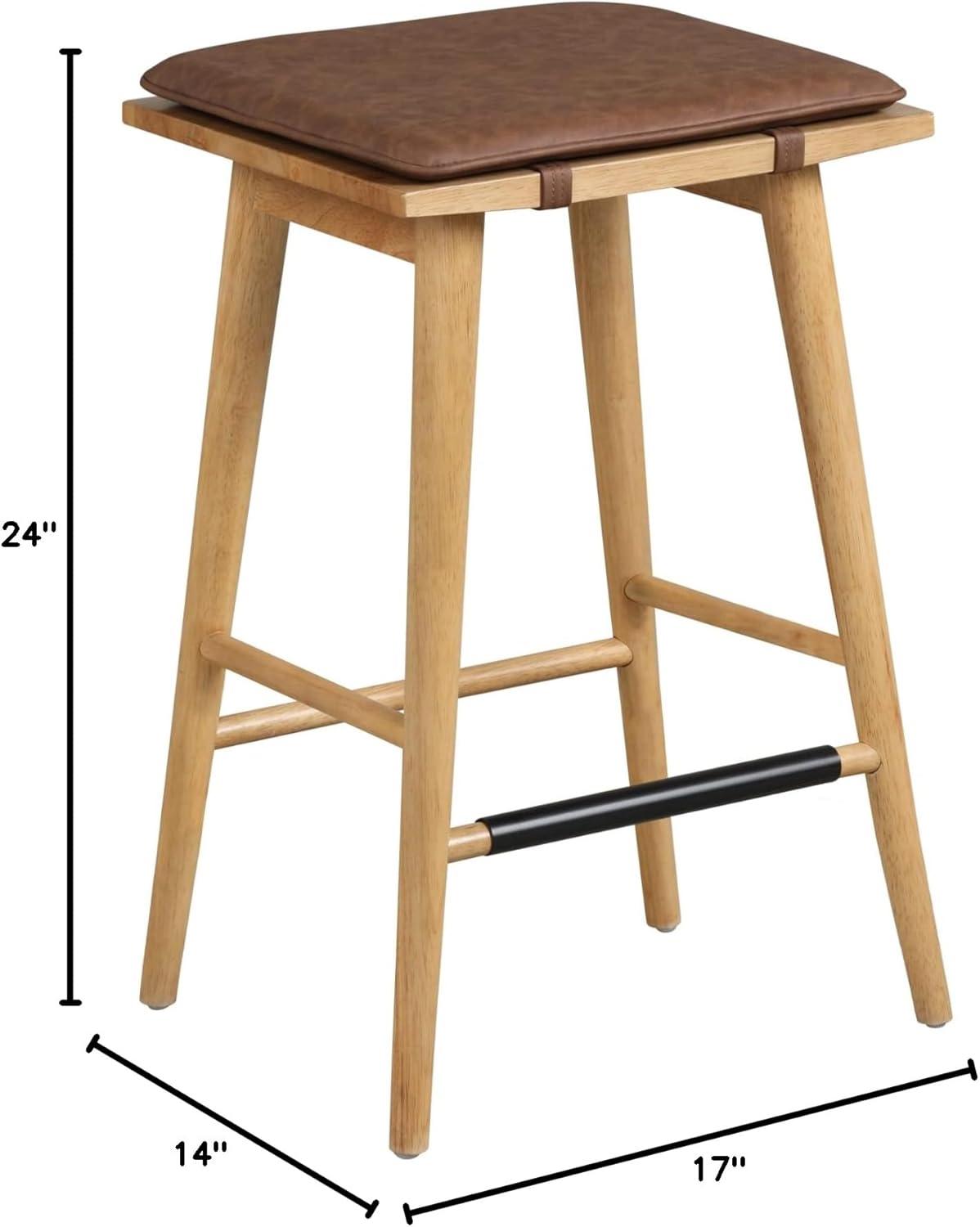Nathan James Barker Wood Cushioned Counter Height Barstool Warm Pine/Chestnut: Upholstered Rectangle, 250lb Capacity