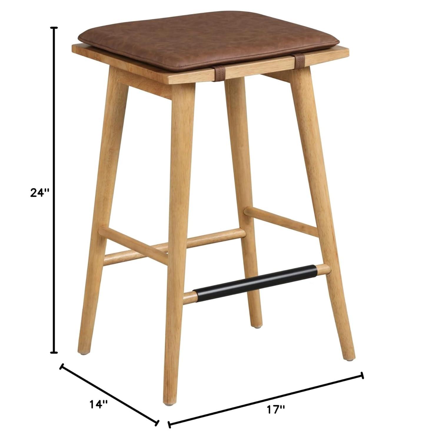 Nathan James Barker Wood Cushioned Counter Height Barstool Warm Pine/Chestnut: Upholstered Rectangle, 250lb Capacity