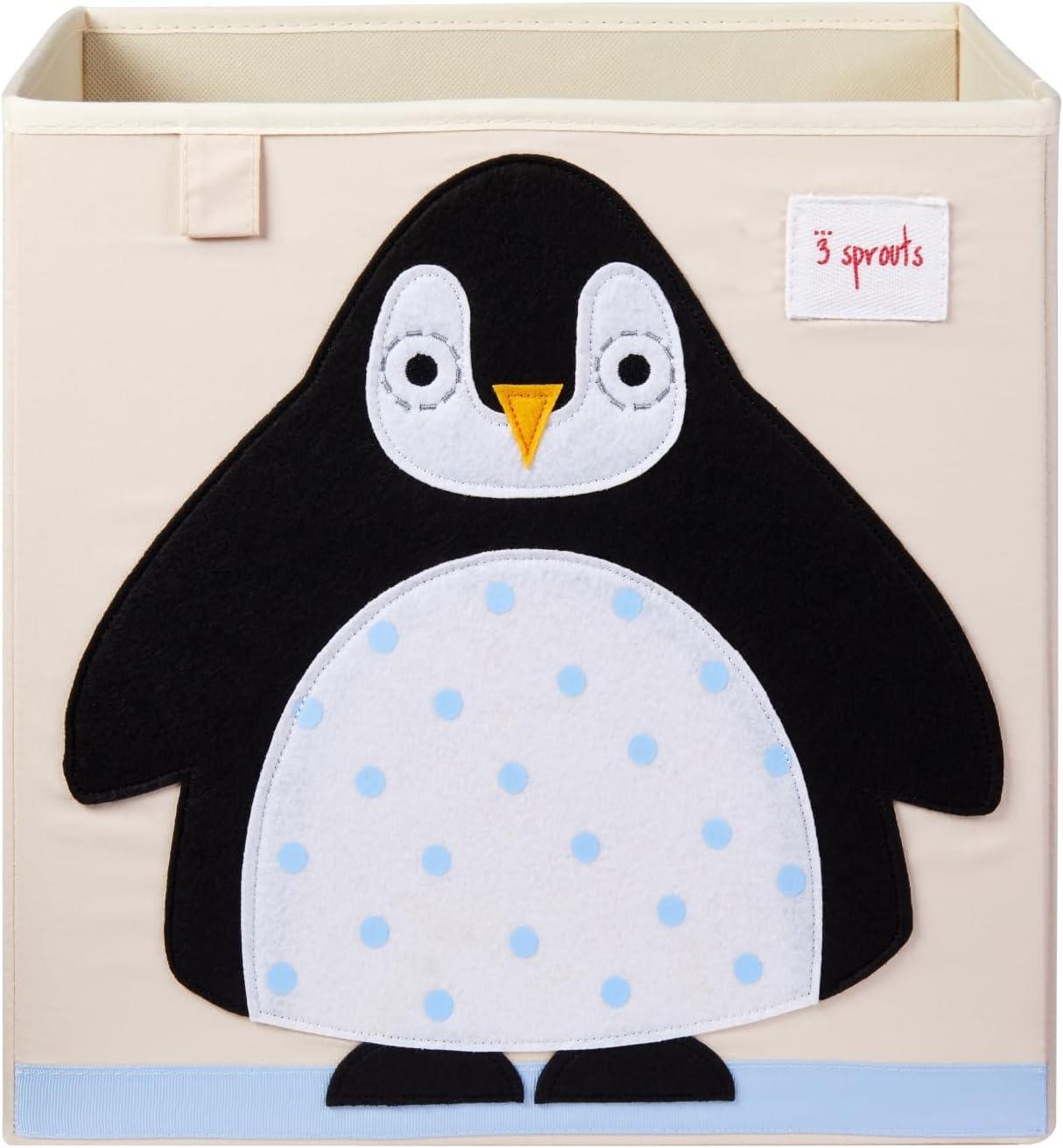 3 Sprouts Children's Foldable Fabric Storage Cube Soft Toy Bin, Arctic Penguin