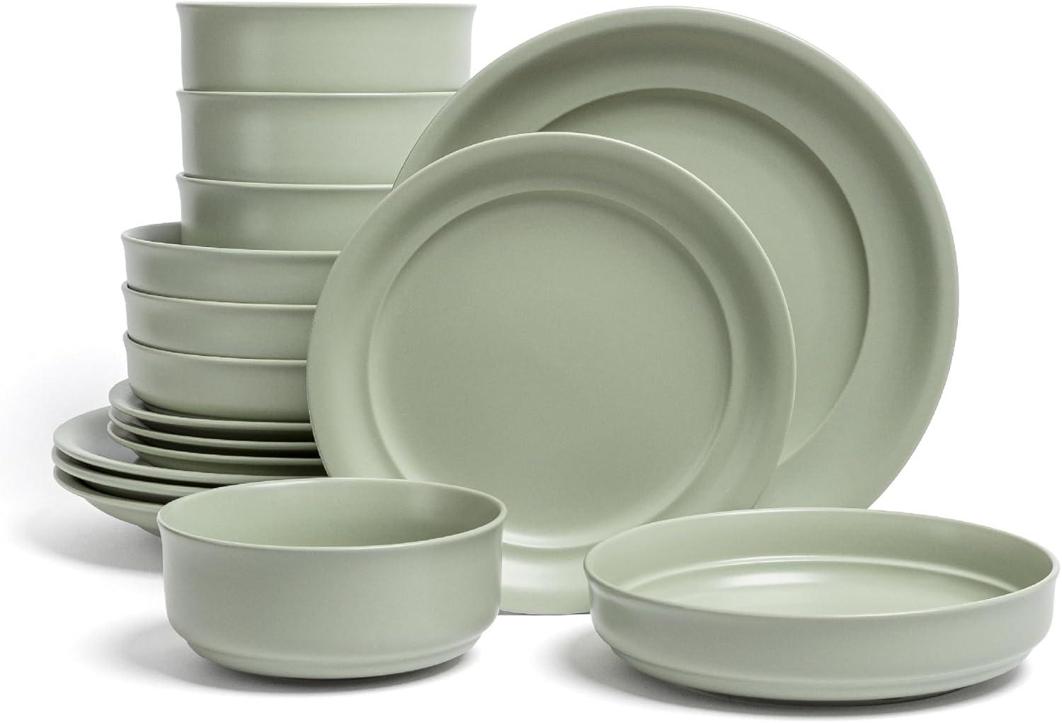 Sage Green Ceramic 16-Piece Dinnerware Set, Service for 4