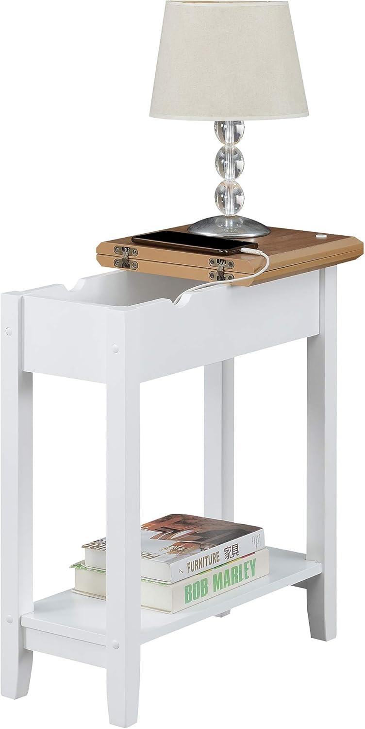 Convenience Concepts American Heritage Flip Top End Table with Charging Station and Shelf, Driftwood/White