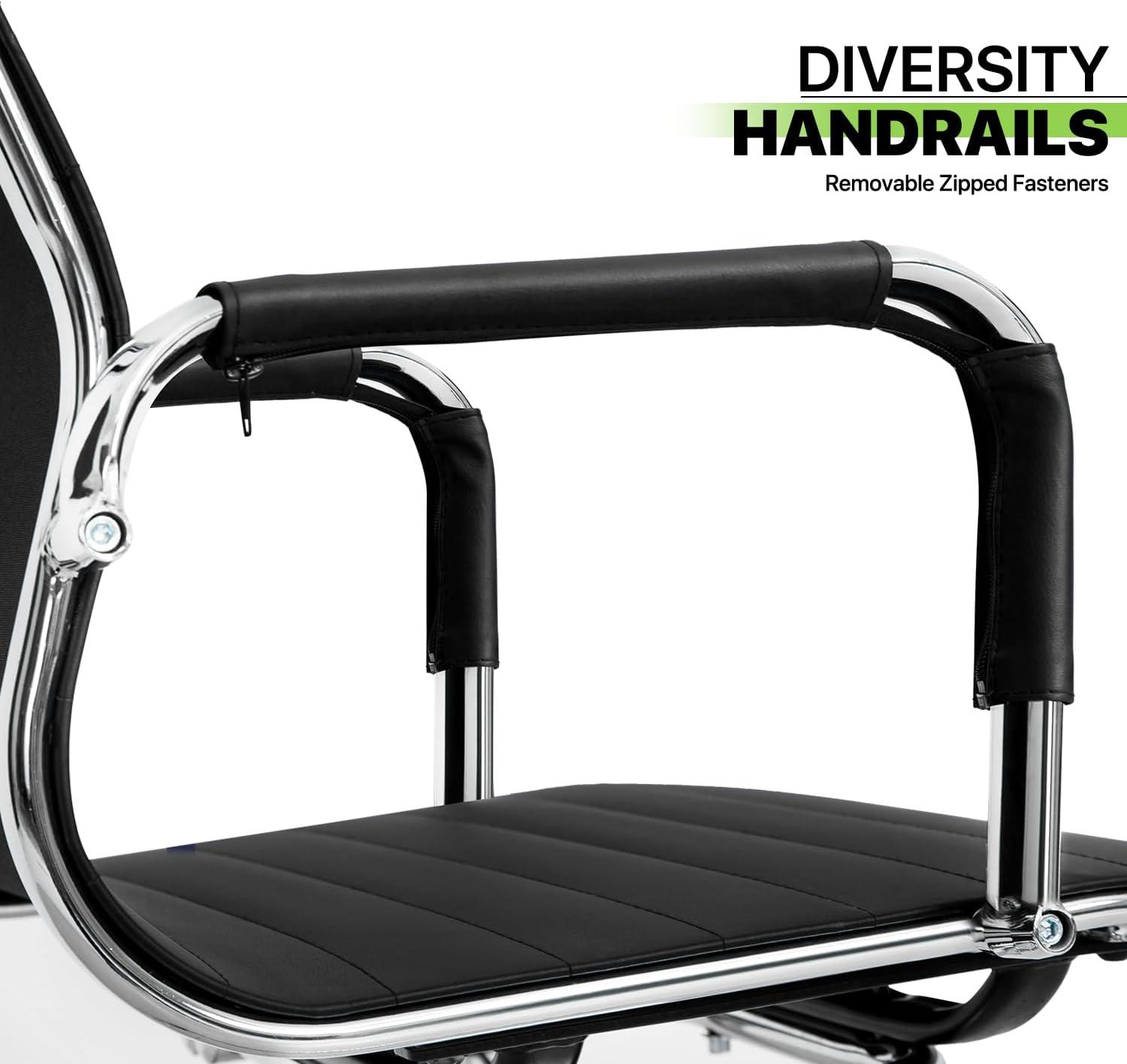 Guyou Modern Mid Back Office Guest Chair Set of 2, Faux Leather Reception Chair Computer Chair with Armrests and Metal Sled Base for Meeting/Waiting/Conference Room, No Wheels, Black