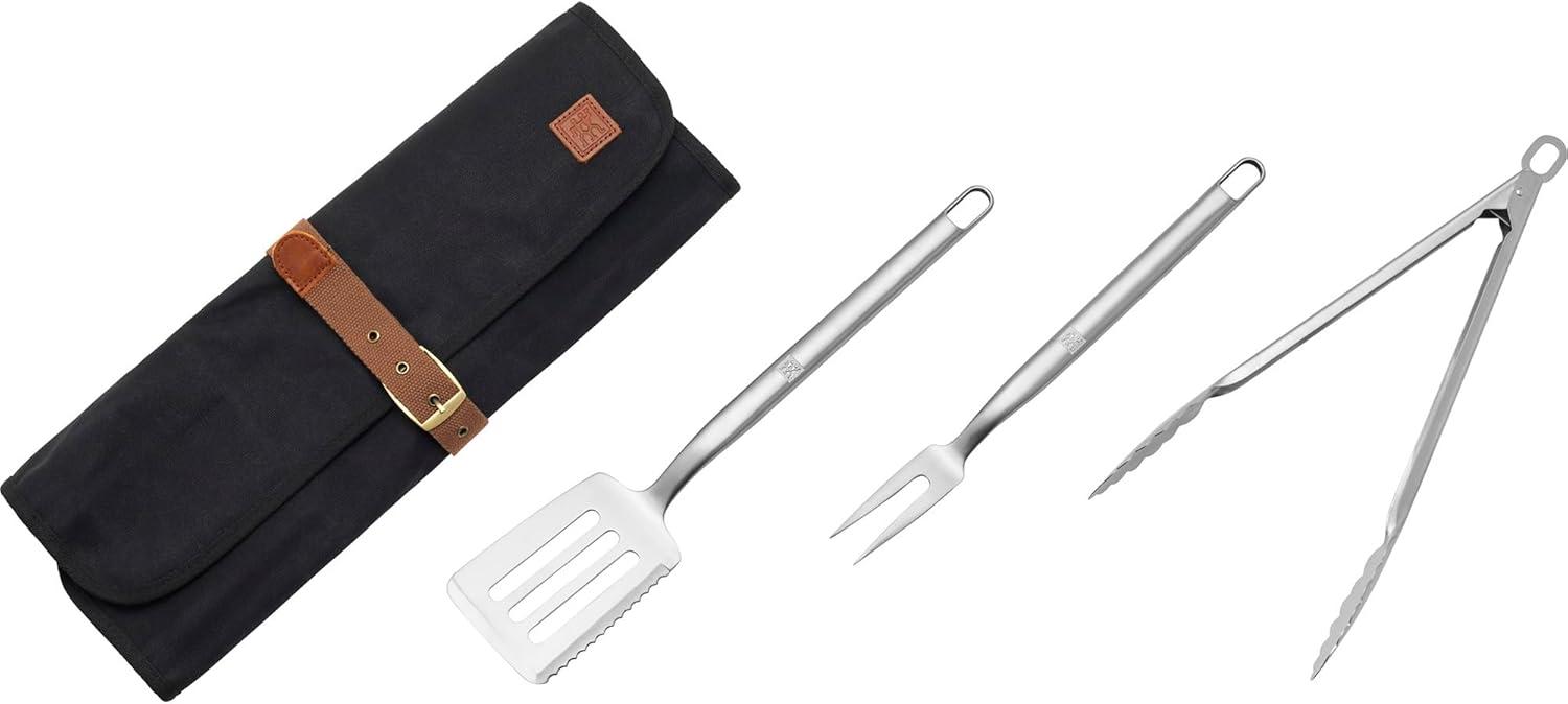 Stainless Steel BBQ Grill Tool Set with Storage Wrap