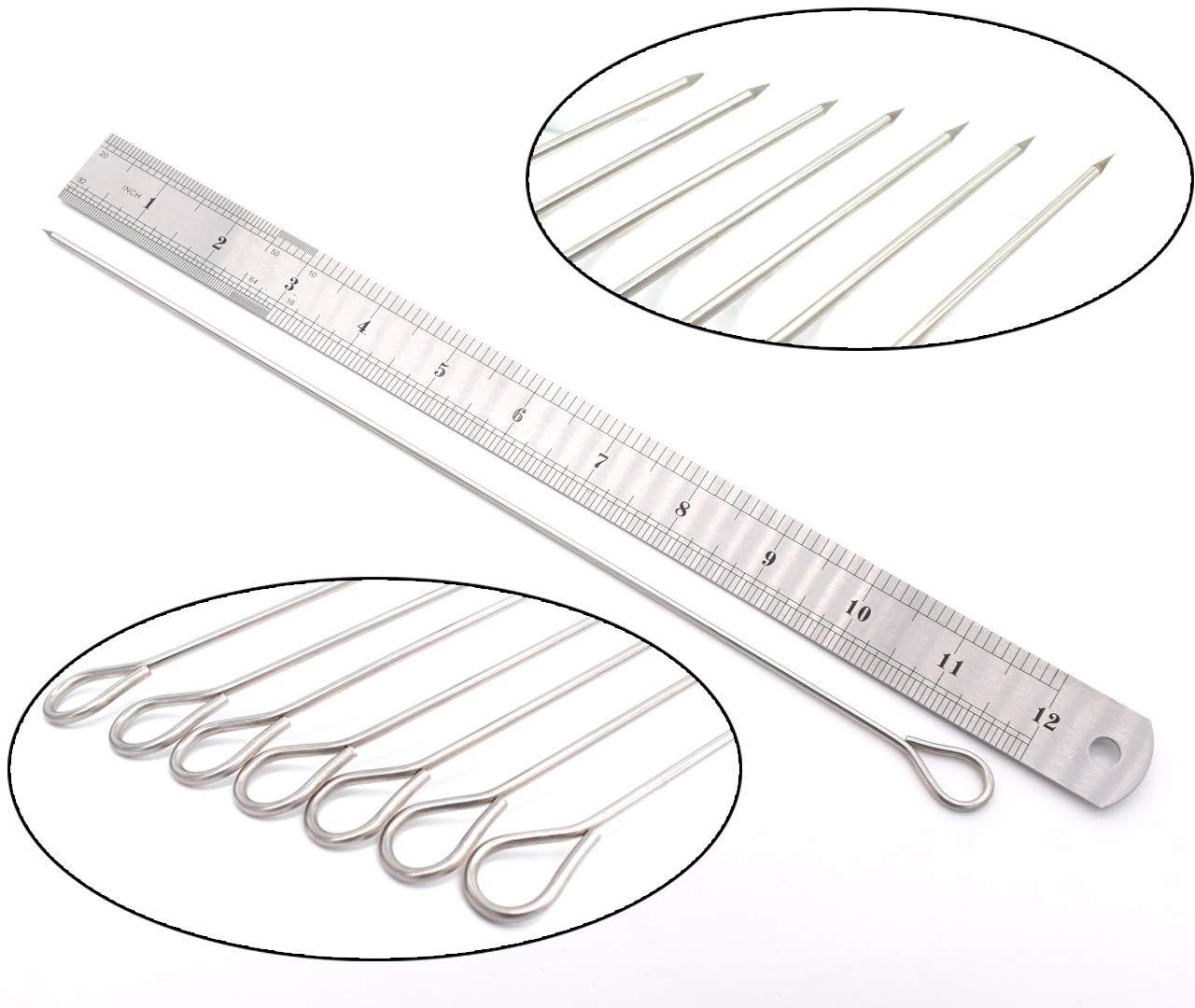 12 Inch Barbecue Skewers, 12Pcs Stainless Steel BBQ Skewers, Shish Kebab Kabob Skewers by HONSHEN